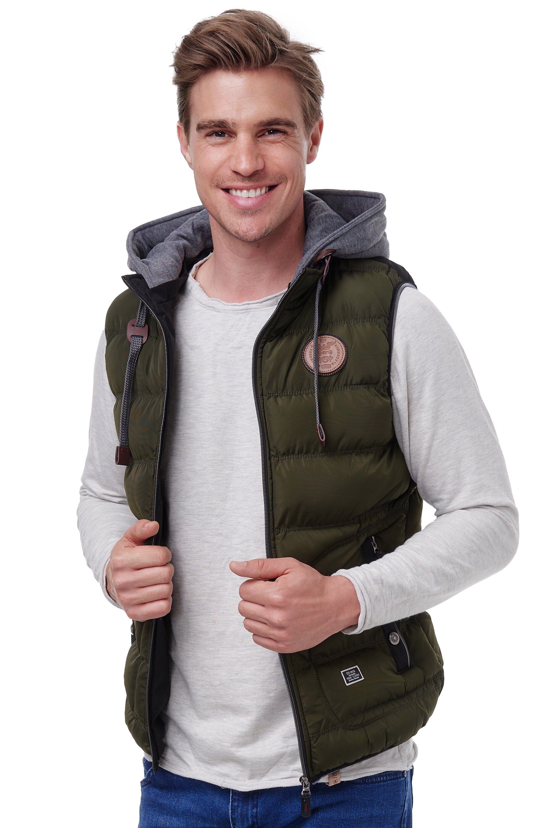 - - Steppweste Kapuze Abnehmbare BR1701 Outdoor-Weste Slim-Fit BLACKROCK Herren Khaki