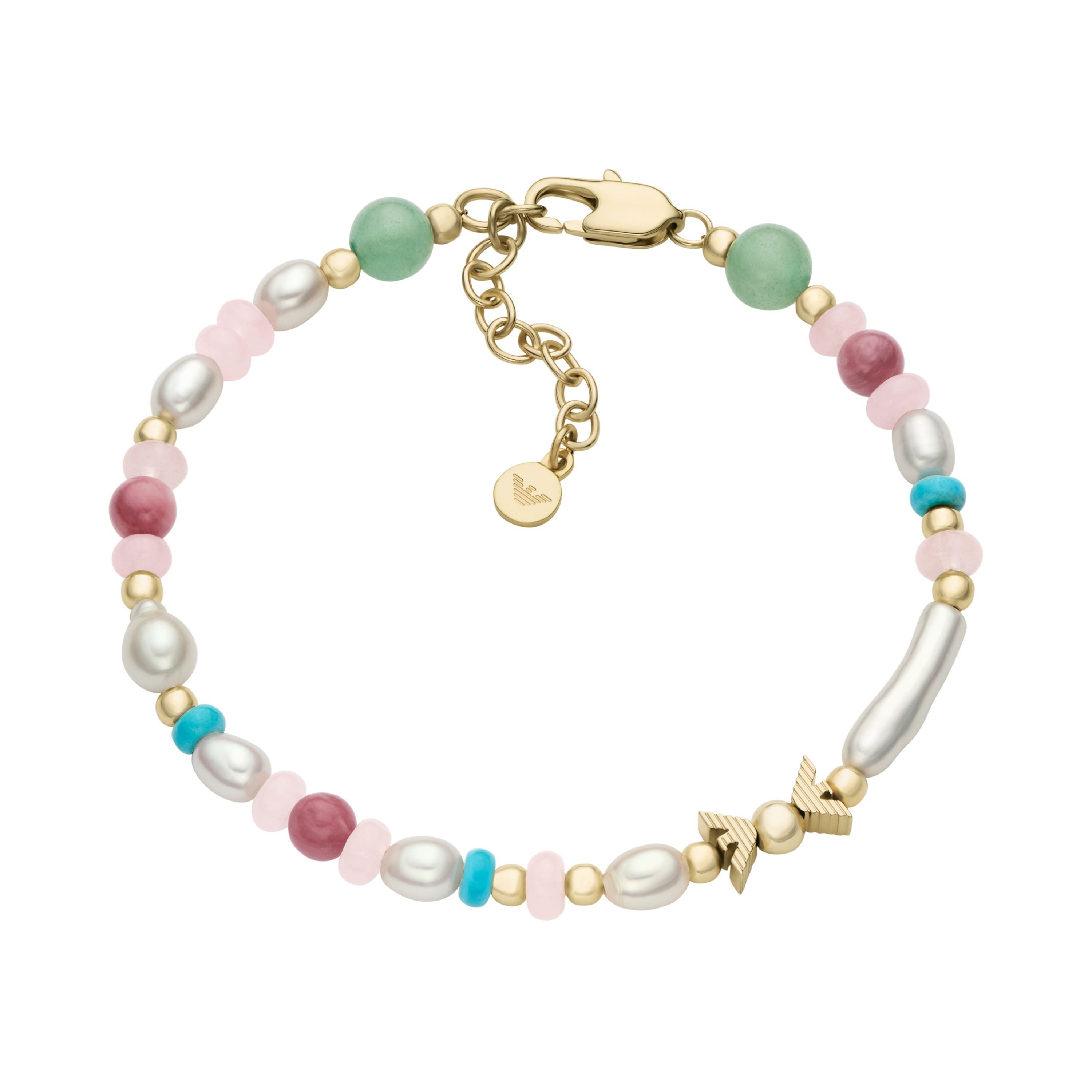 Emporio Armani Armband Schmuck Geschenk Metall ICONIC TREND, mit Rosenquarz, Türkis, Aventurin, Rhodonit - mit Perlen