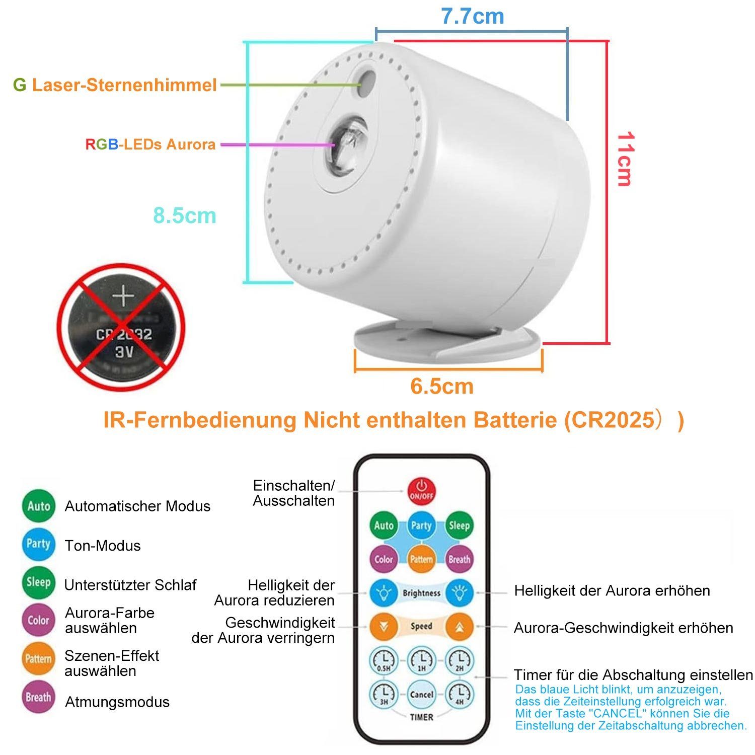 Rosnek LED Nachtlicht Aurora, RGB, dimmbar, mit Fernbedienung, für Kinder S günstig online kaufen