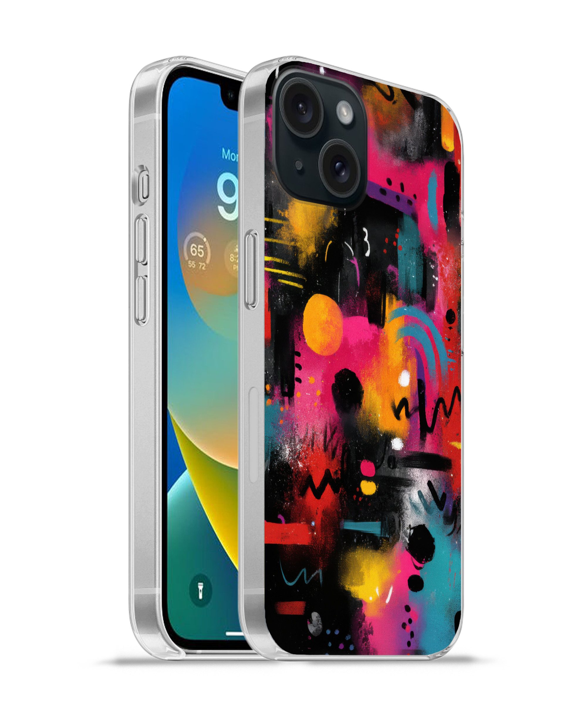MuchoWow Handyhülle für Apple iPhone 15 Farbflächen - Formen - Bunt - Abstrakt, Smartphone-Bumper, Print, Handy Schutzhülle Dünn