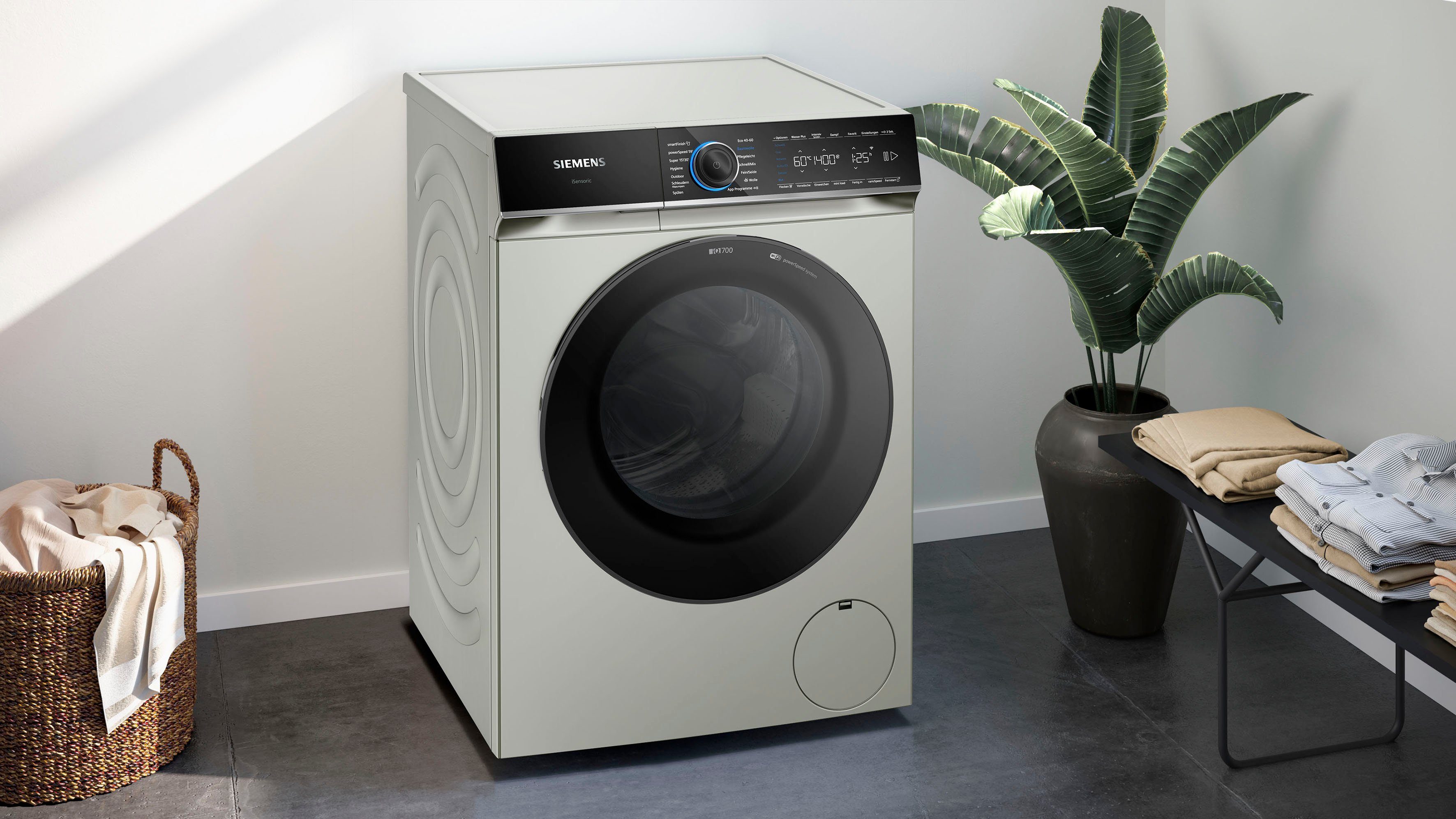 SIEMENS Waschmaschine Dampf – 9 dank Knitterfalten kg, glättet smartFinish sämtliche U/min, 1400 WG44B20X40