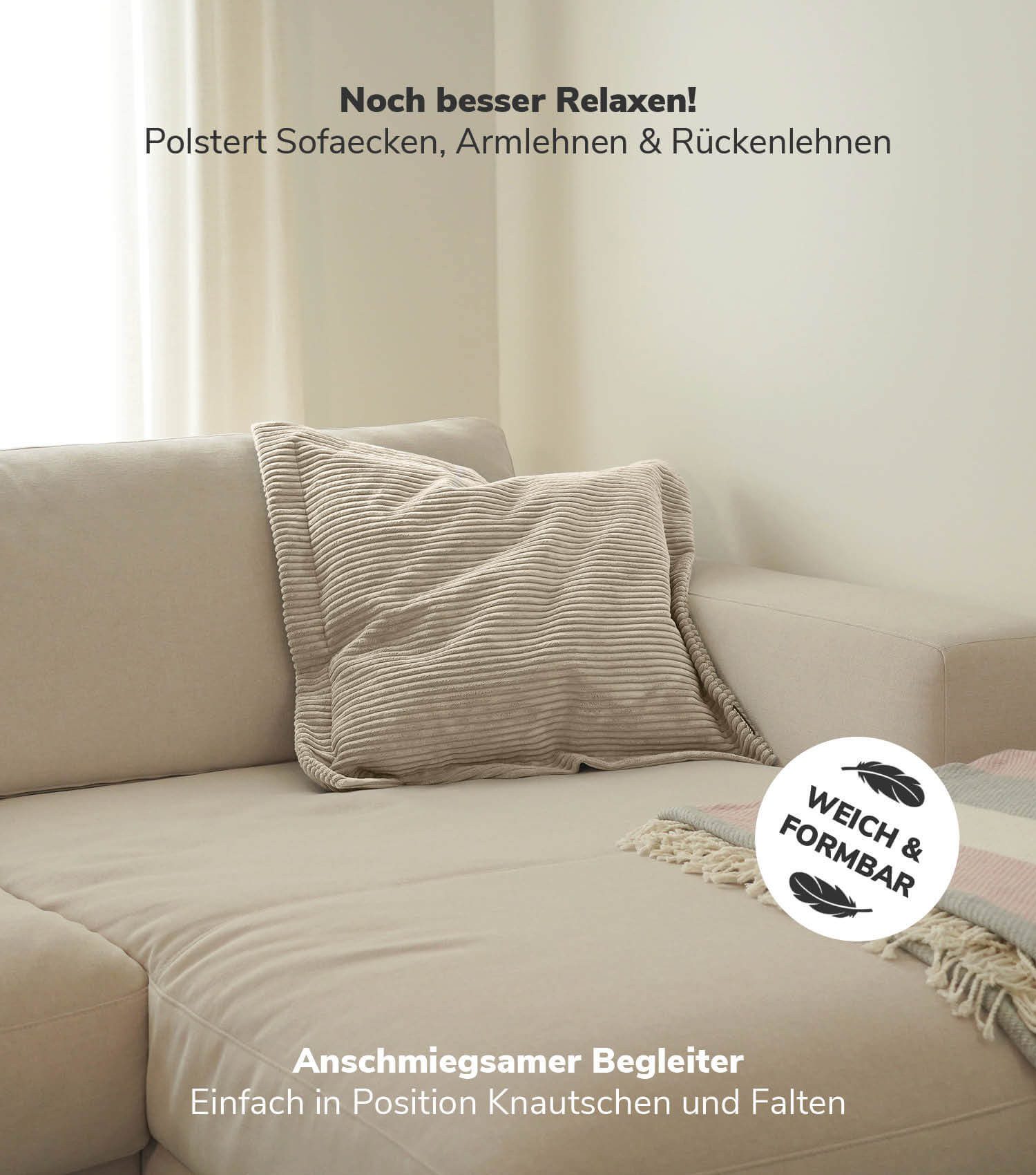 mokebo Sofakissen Das Wölkchen, (aus Cordstoff), auch als Dekokissen, Zierkissen oder Flatterkissen in Beige