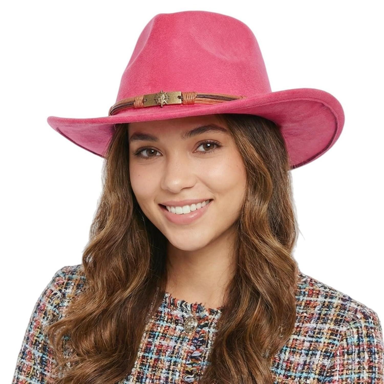 LuxusKollektion Cowboyhut Cowboyhut Westernhut Wildleder Damen Herren Einheitsgröße-M Rosa rot