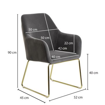 Lomadox Esszimmerstuhl, Esszimmerstuhl Samt Dunkelgrau mit goldenen Beinen B/H/T 52/90/45cm