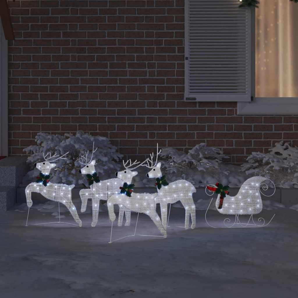 vidaXL Weihnachtsszene, LED Rentiere 5 pcs Silber Stoff