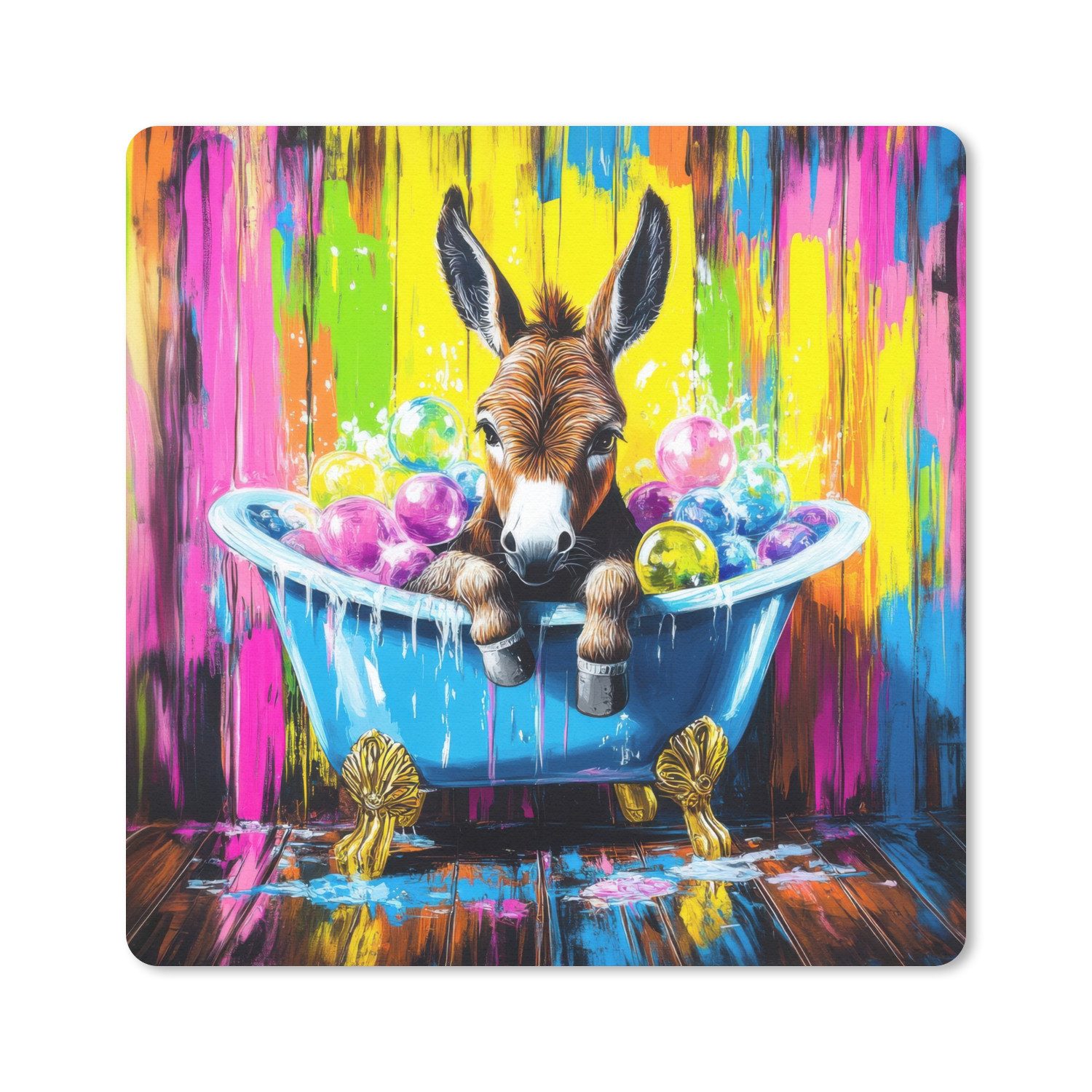 MuchoWow Mauspad Esel - Badewanne - Rosa - Schaumstoff (1-St), Mauspad, Büro Zubehör, Dekoration, Desk Mat, 30x30 cm