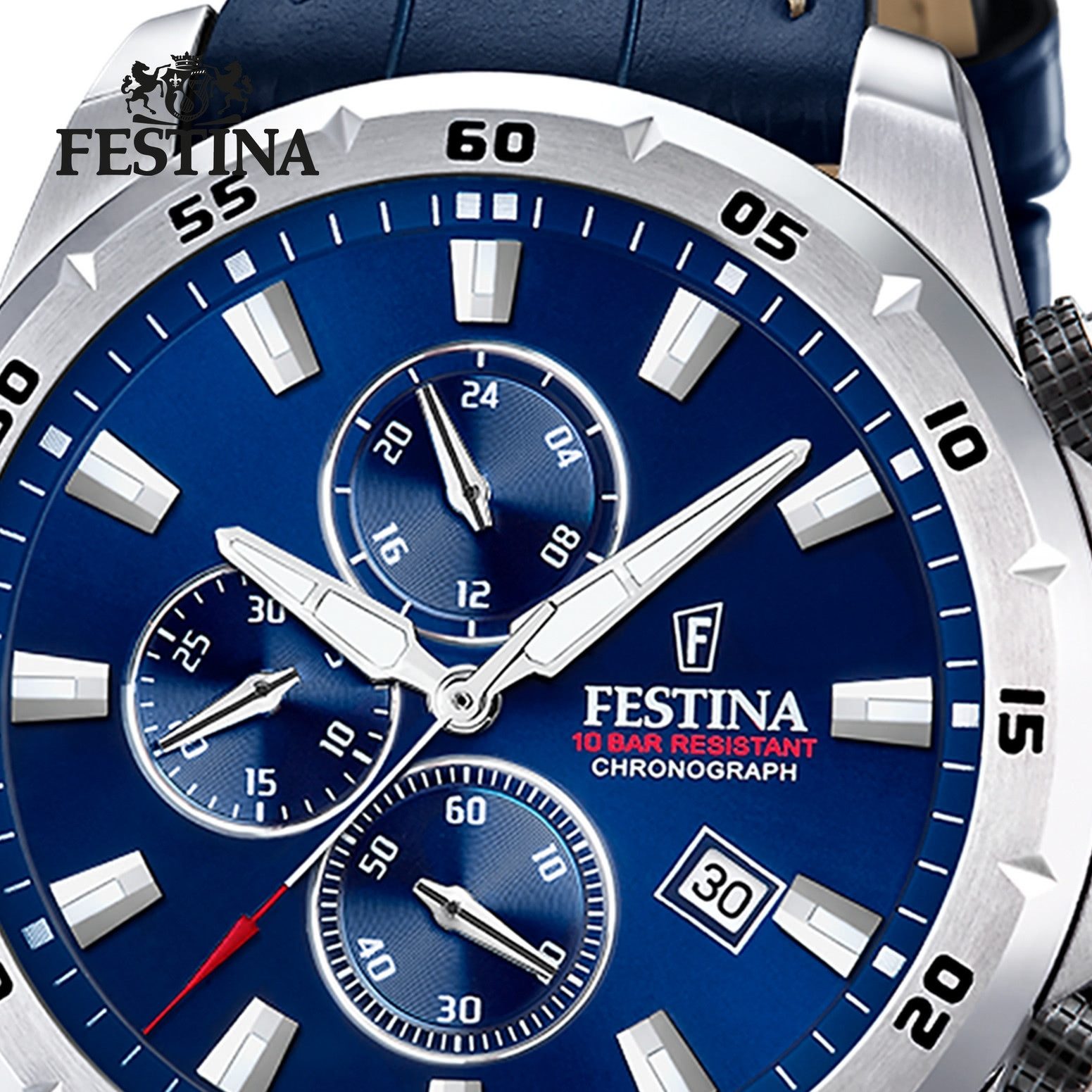 Festina Chronograph Festina Herrenuhr Leder blau Festina, (Chronograph), Herren Armbanduhr rund, Lederarmband blau, Elegant