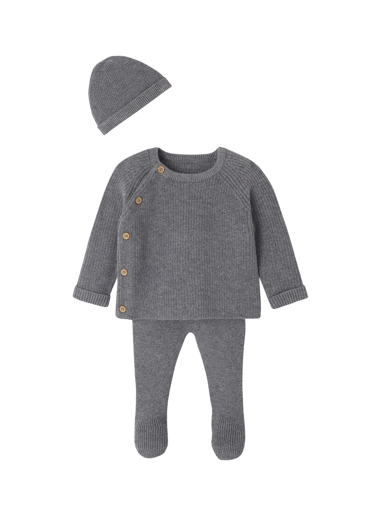 vertbaudet Strampler Baby-Set: Strickjacke, Hose & Mütze
