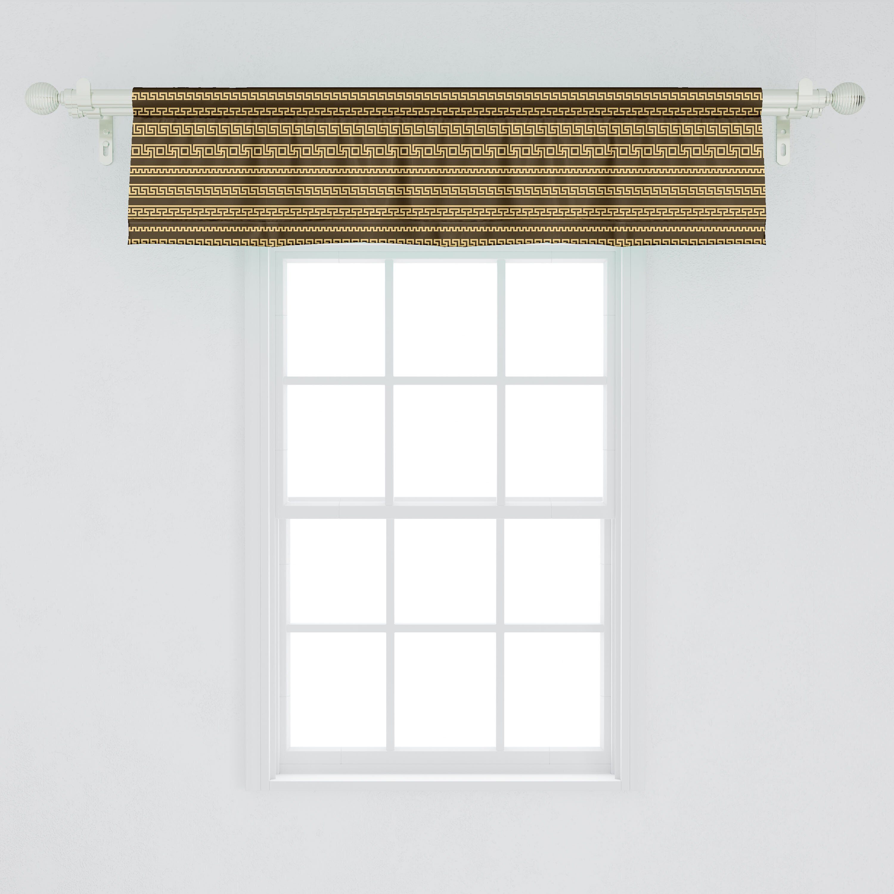 Scheibengardine Vorhang Volant für Küche Jahrgang mit Stangentasche, Schlafzimmer Horizontal Dekor Mäandermuster Microfaser, Abakuhaus