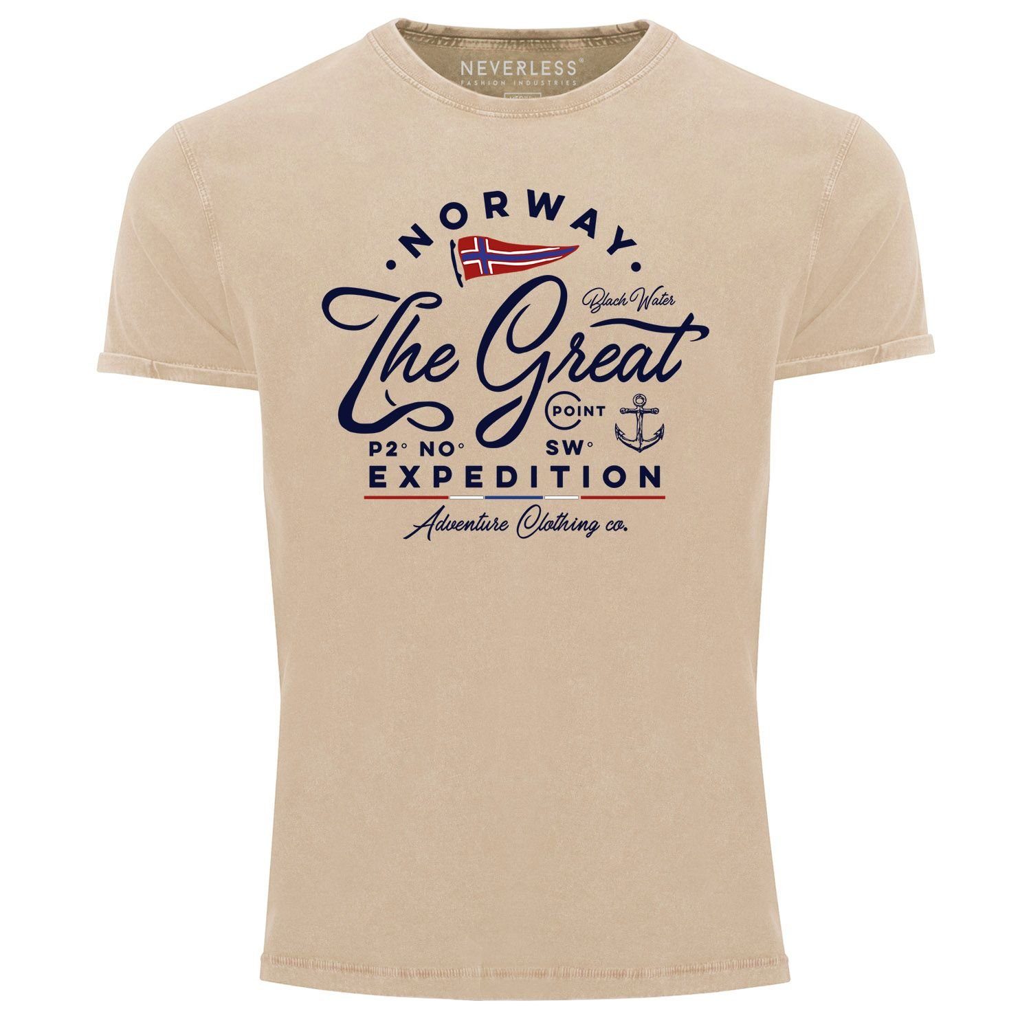 Neverless Print-Shirt Herren Vintage Shirt Norwegen The Great Expedition Outdoor Adventure Printshirt T-Shirt Aufdruck Used Look Neverless® mit Print natur | T-Shirts
