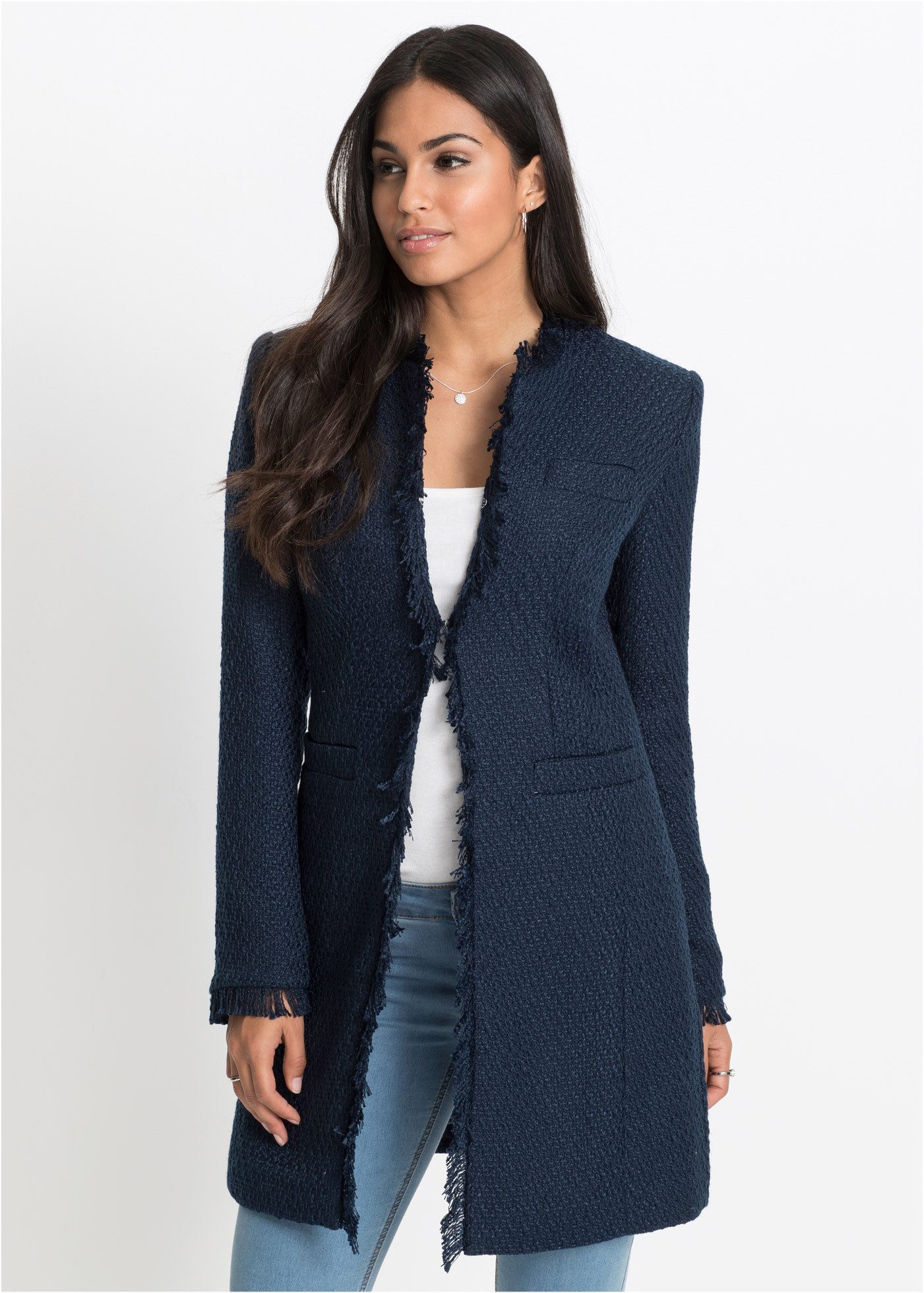 bonprix Longblazer (1-tlg) eleganter Bouclé-Look, Regular Fit, mit langem Arm