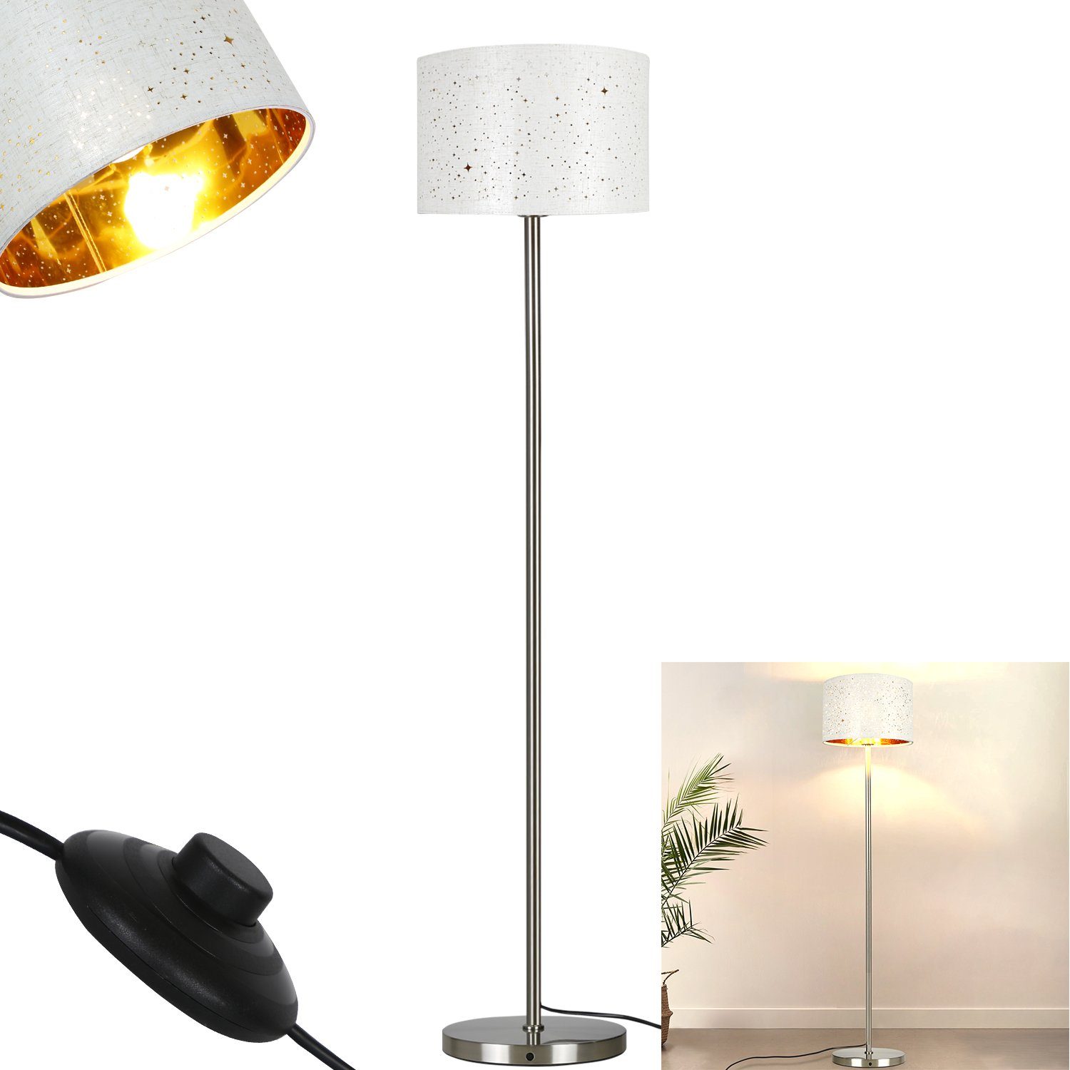 ZMH Stehlampe »Modern Wohnzimmer Stehleuchte aus Stoff mit E27«, LED  wechselbar, Weiß-Gold