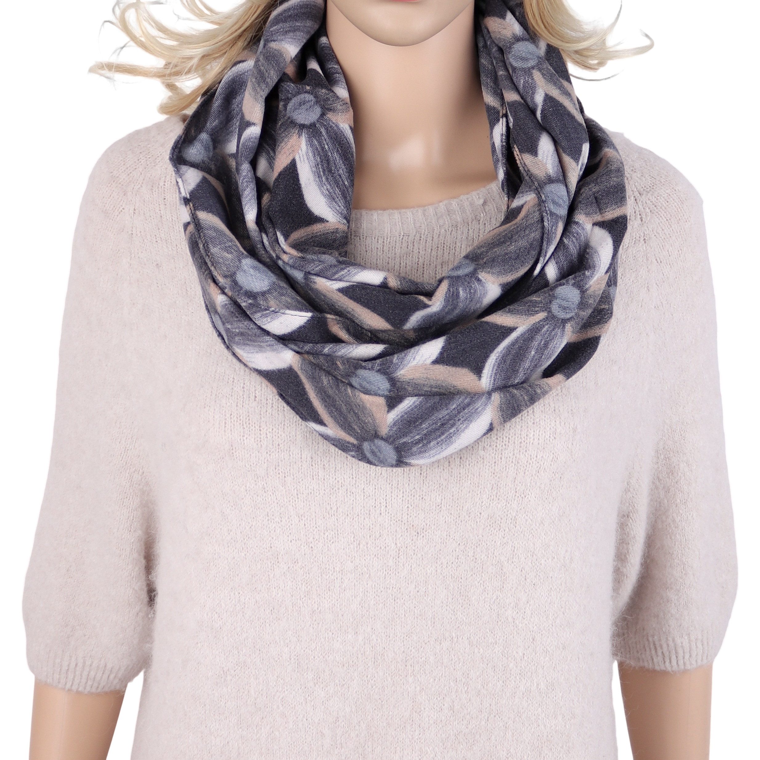 MIRROSI Loop Damen Loopschal 100% Viskose, etwas dickerer Stoff, (ca. 160x40cm zweimal um den Hals wickelbar, Neue Kollektion Herbst/Winter 2026), weicher Rundschal mit Retro-Blumenmuster ideal für Herbst/Winter
