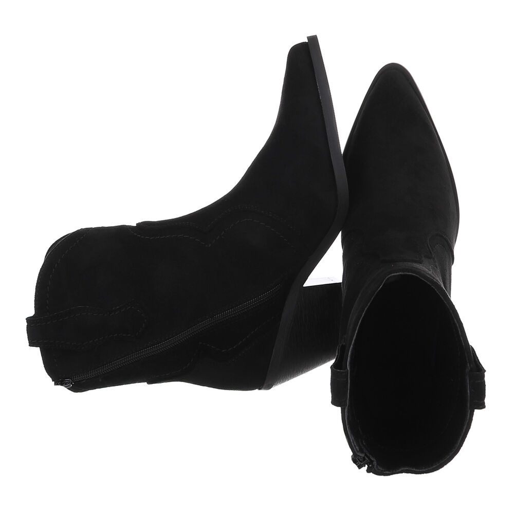 Ital-Design Damen Western Boot Velours-Optik Blockabsatz Westernstiefelette (92157796) Blockabsatz Stiefeletten in Schwarz – Bild 2 von 5