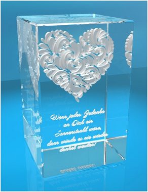 VIP-LASER Dekofigur 3D Glasquader verziertes Herz Wenn jeder Gedanke an Dich..., Hochwertige Geschenkbox, Made in Germany, Familienbetrieb