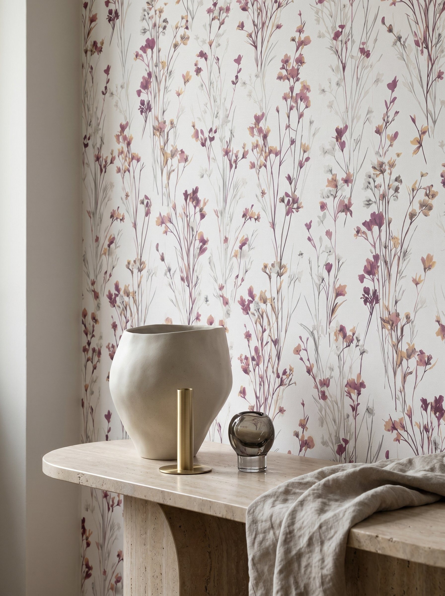 Newroom Vliestapete Lunara Purpur Tapete Vliestapete Blumen, Floral, Blumenranke, strukturiert, Mustertapete