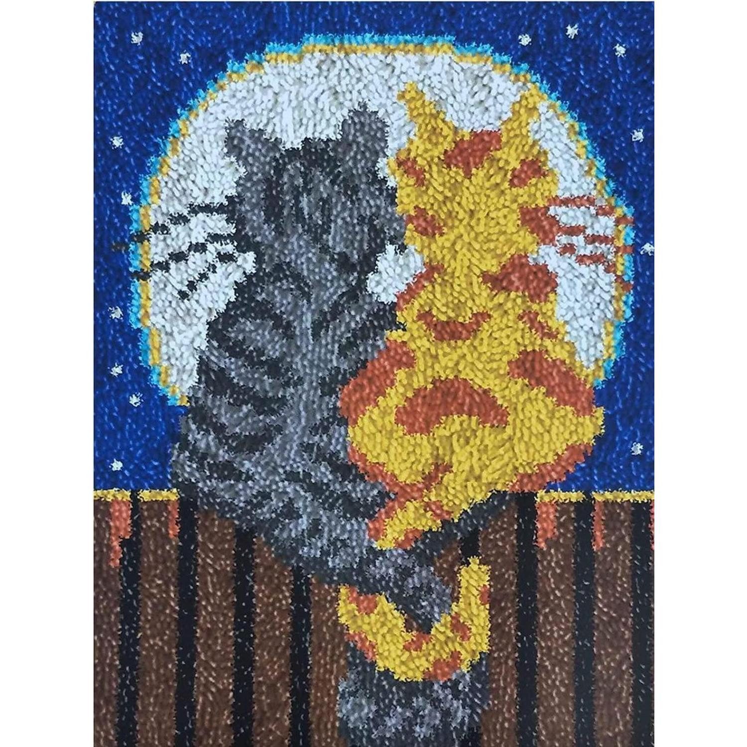 LuxusKollektion Kreativset Knüpfhaken-Teppich-Set Mond Katze 50x38cm