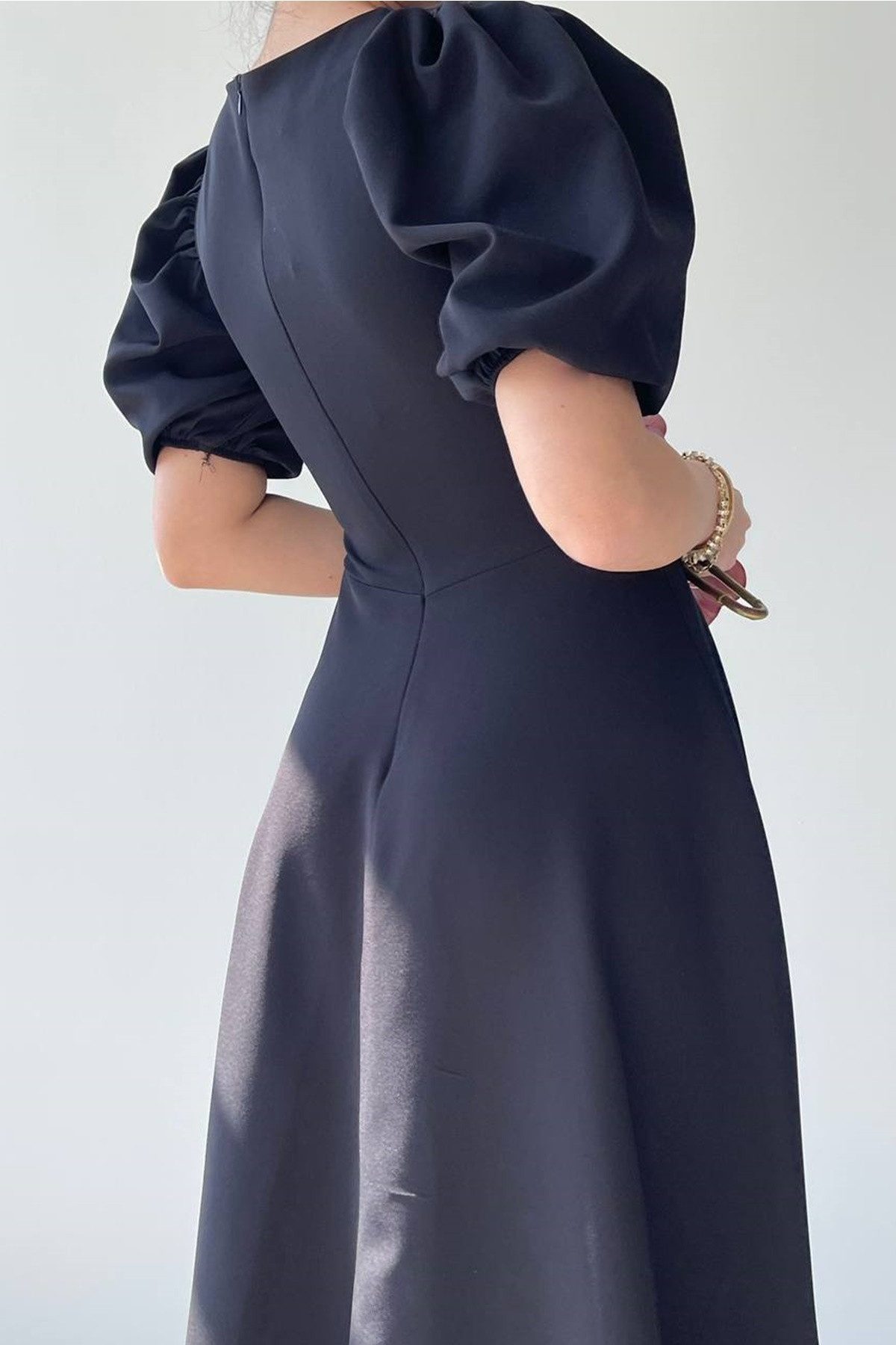 WOMAN VISION Minikleid Midi-Kleid mit Rundhalsausschnitt und ausgestelltem Rock