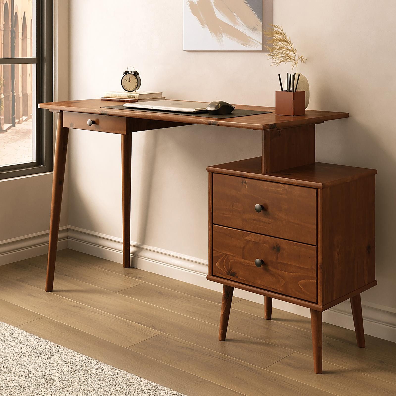 IDIMEX Schreibtisch PIERO, Homeoffice Tisch aus Massivholz mit Stauraum Kastanie Finish