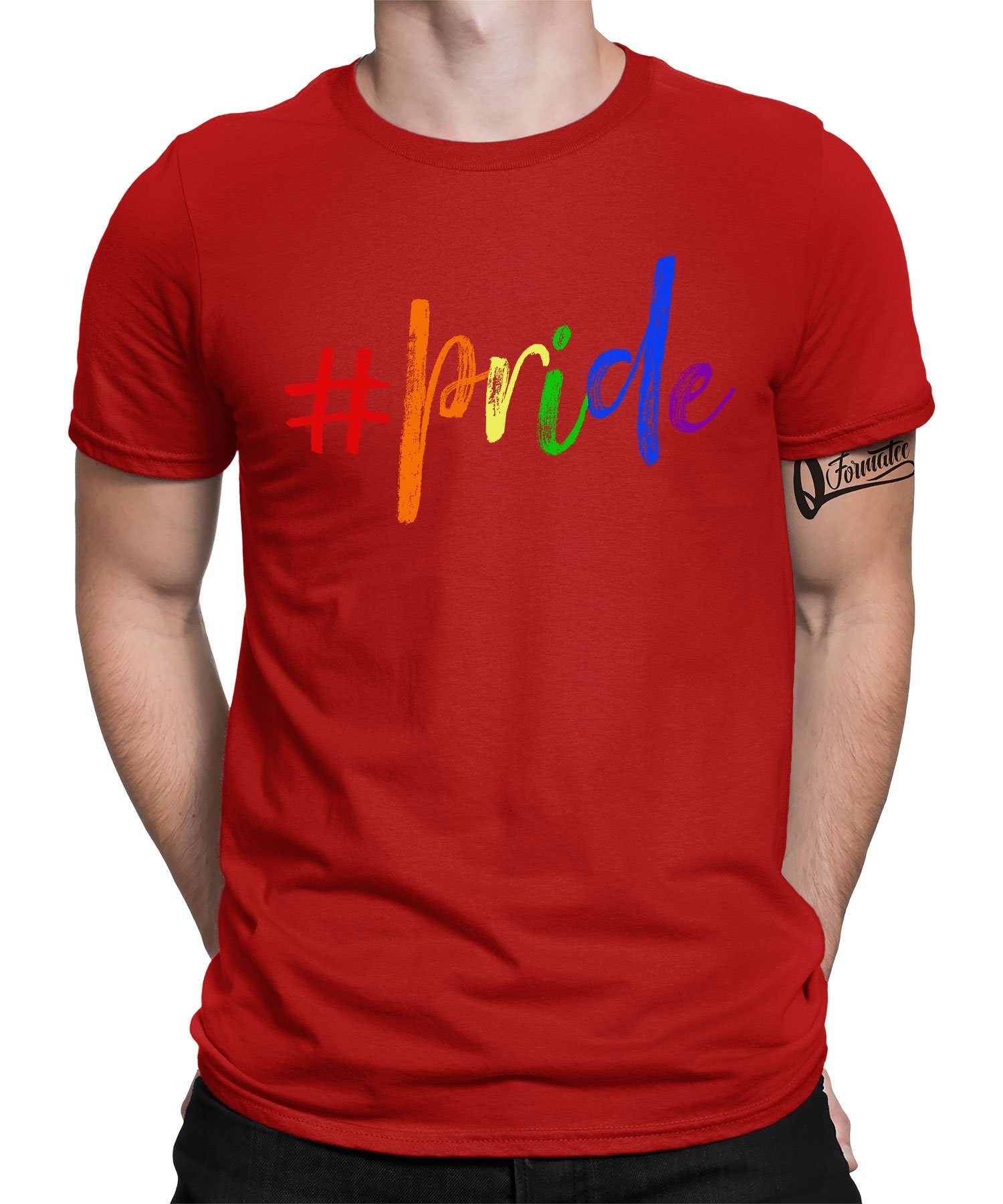 Quattro Formatee Kurzarmshirt #pride - Stolz Regenbogen LGBT Gay Pride Herren T-Shirt (1-tlg) Rot