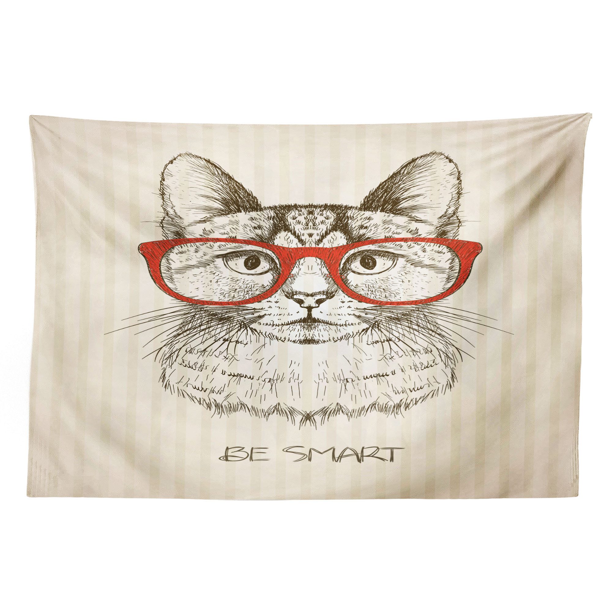 Abakuhaus Wandteppich aus Weiches Mikrofaser Stoff Für das Wohn und Schlafzimmer, rechteckig, Cartoon Katze mit Retro Brillen