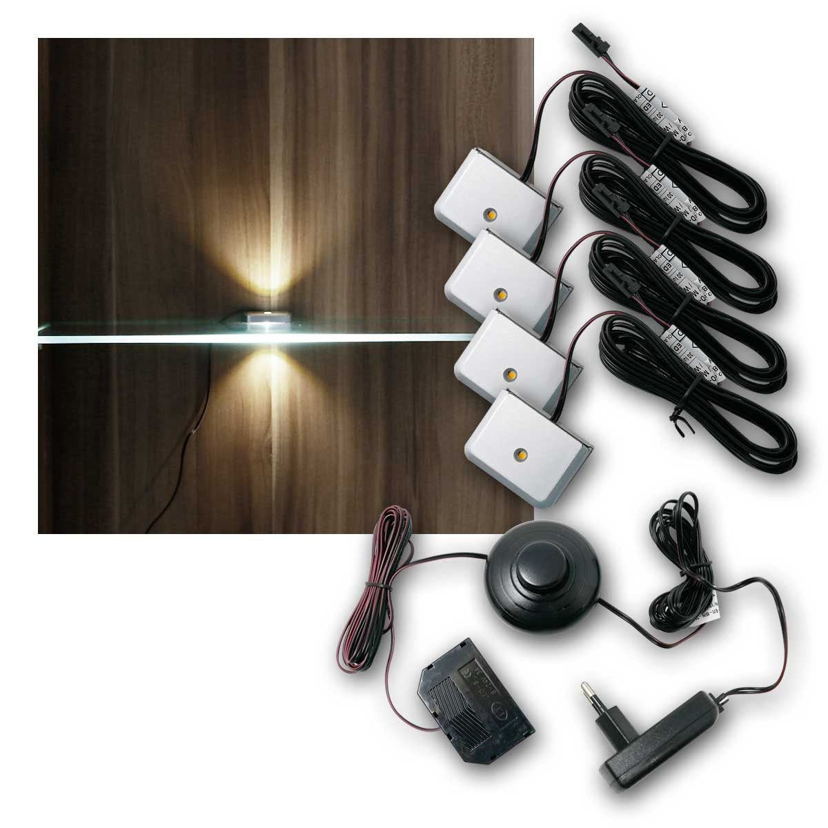 world-trading-net LED Glaskantenbeleuchtung 4er SET Clip-3D silber Glasbodenbeleuchtung, nw, neutralweiß