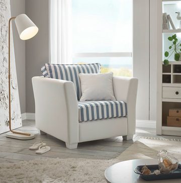 Furn.Design Loungesessel Hooge (Polstersessel in Creme mit blau, Landhausstil), mit Bonell Federkern