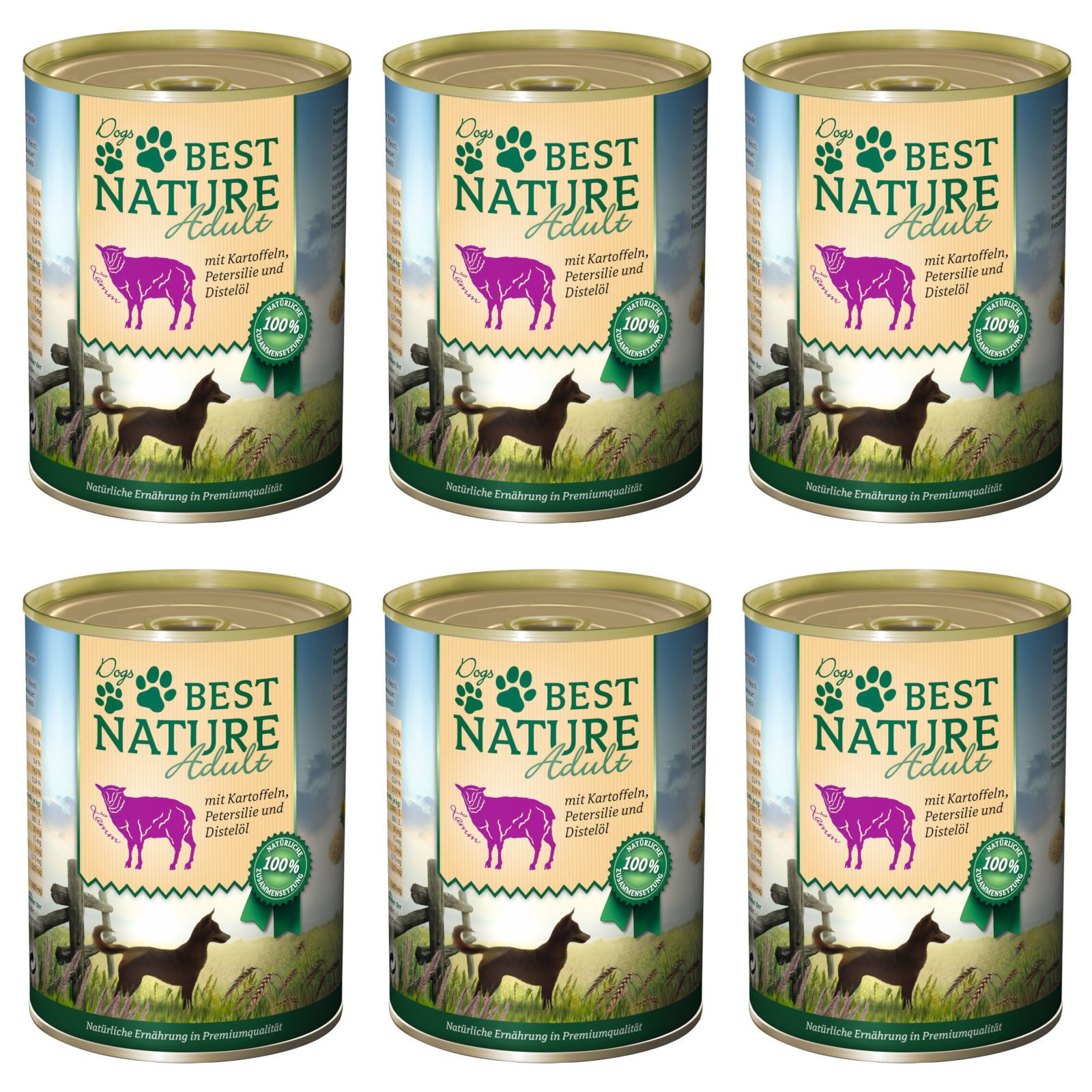 Best Nature Adult, Nassfutter für Hunde, 6x 400g, Lamm mit Kartoffeln, Petersil..., Nassfutter für: Hund