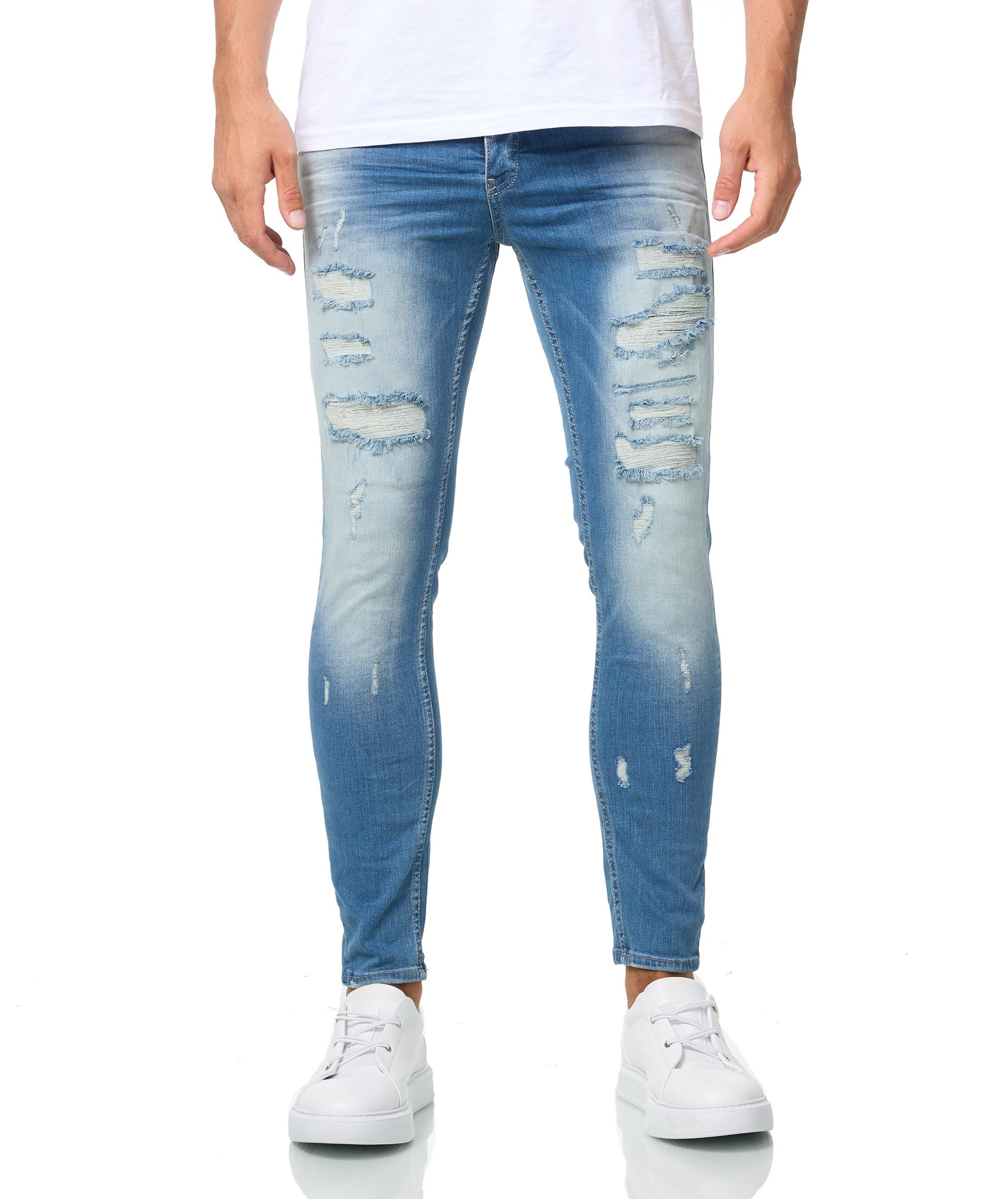 Denim House Slim-fit-Jeans Lässige Destroyed Herren Jeans in Slim Fit Blau günstig online kaufen