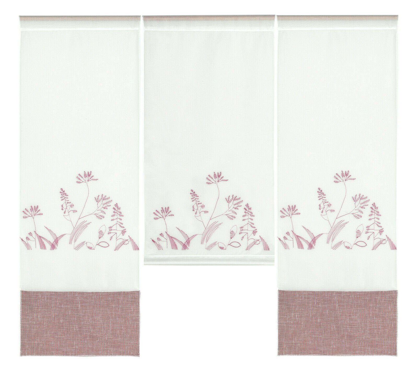 Scheibengardine Design Mini Flächenvorhang Set, bestickt, rose mit Blende,  4044, Clever-Kauf-24, Stangendurchzug (3 St), transparent