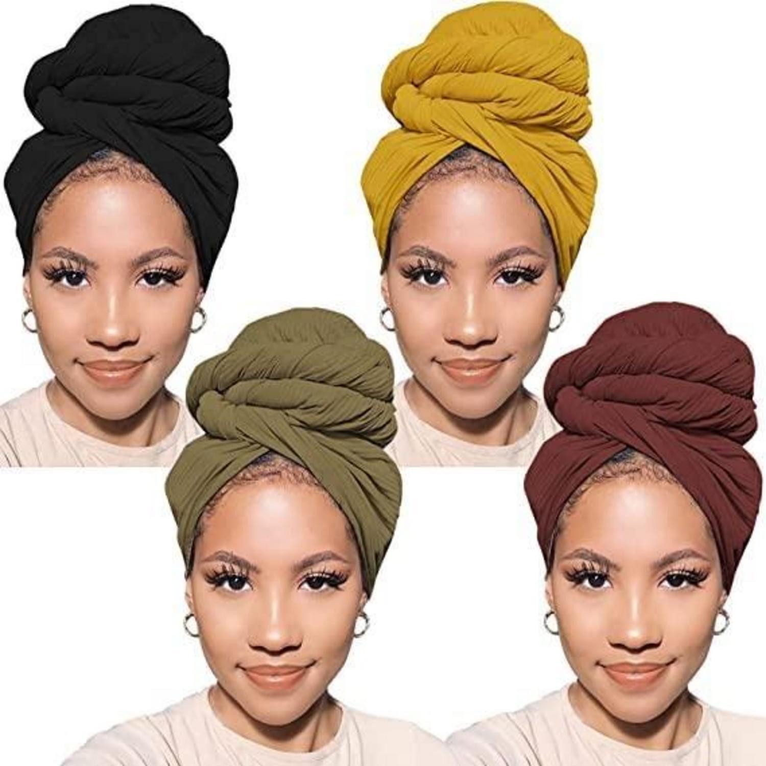 LuxusKollektion Turban Turban Head Wrap 4 Stück Stretch Jersey, (4-St)
