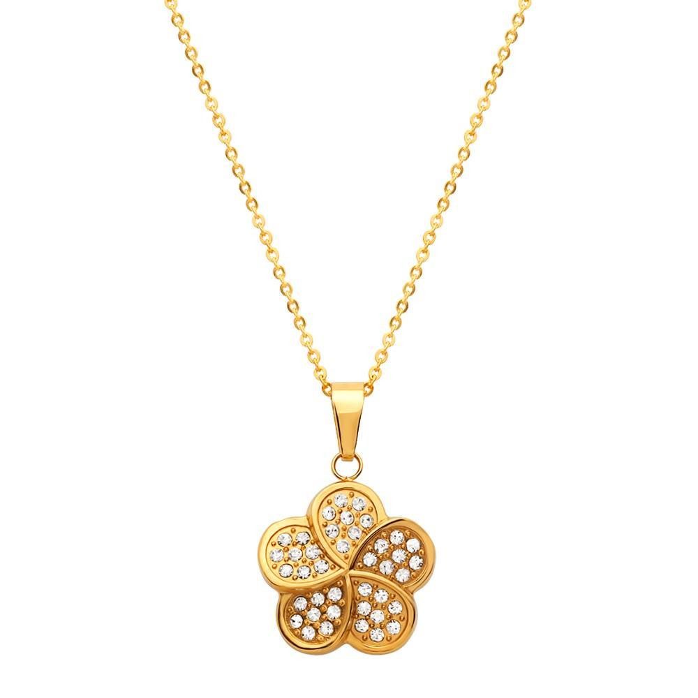 Edelstahlkette Vergoldeter Unique Anhänger aus Edelstahl Zirkonia mit Kette N5055