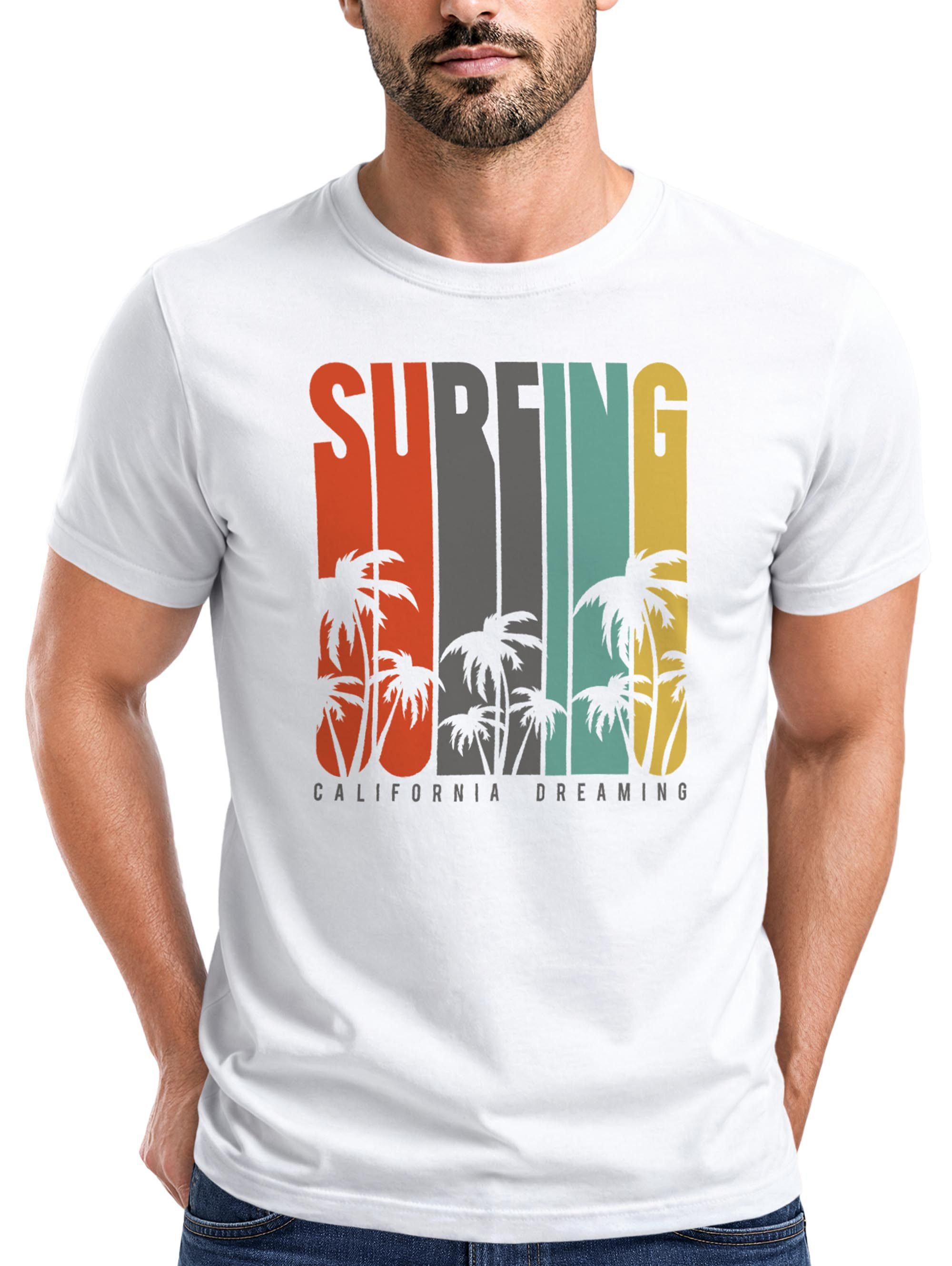 Neverless Print-Shirt Herren T-Shirt Surfing Surfer Style Schriftzug California Dreams mit Print