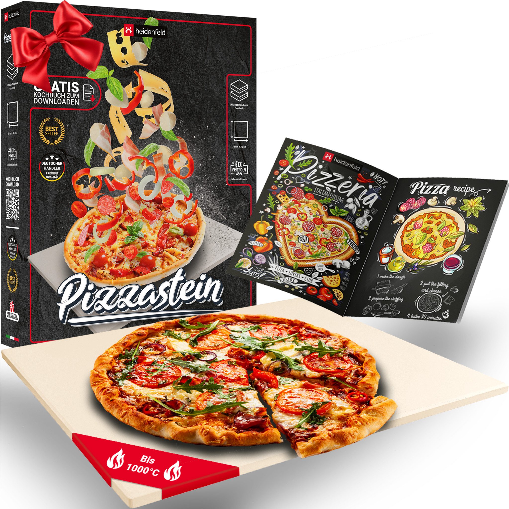 Pizzastein für Backofen 38 x 30 x 1,5 cm - Deutsche Qualitätsmarke