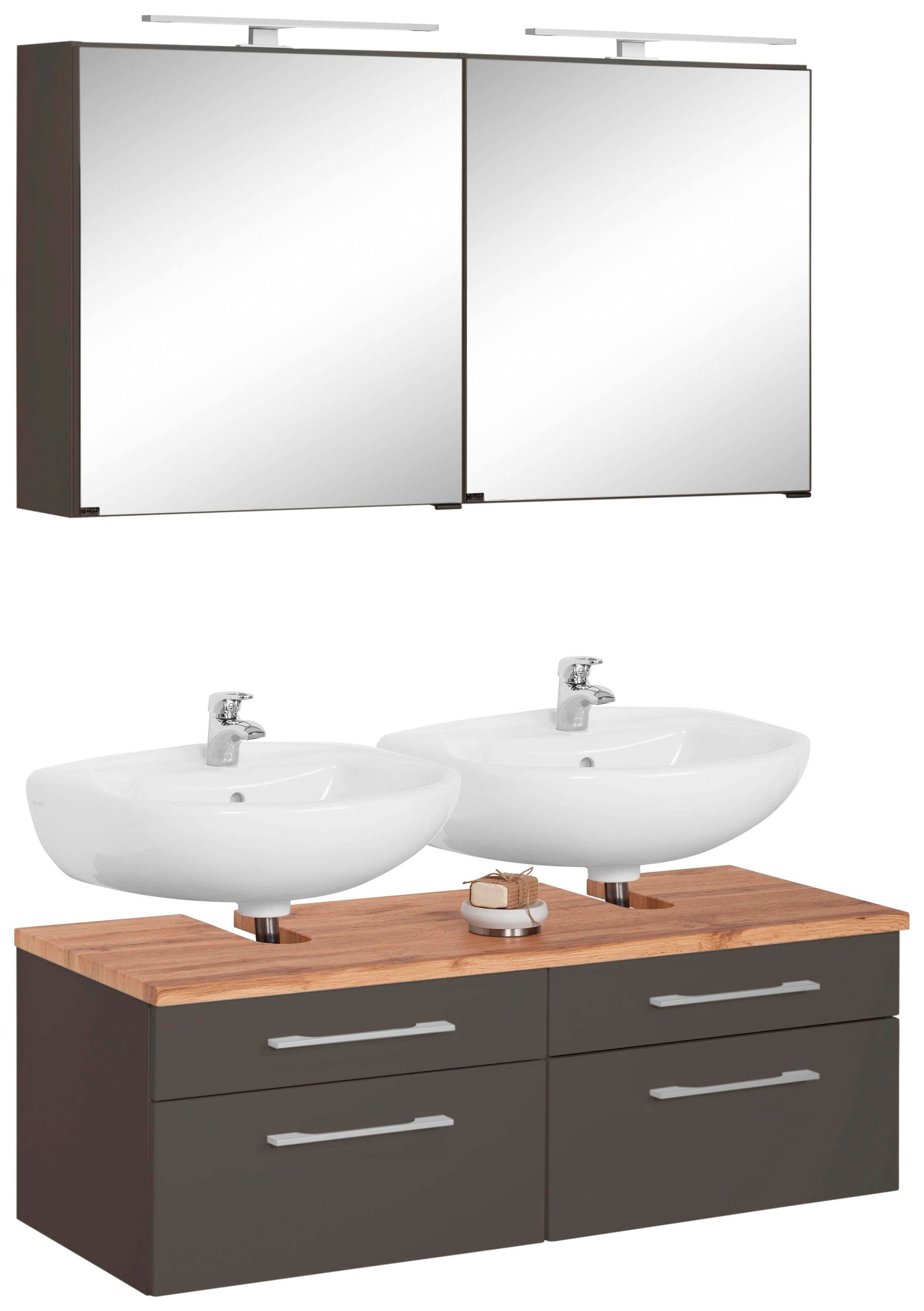 HELD MÖBEL Badmöbel-Set Davos, (2-St), 2 Spiegelschrank und  Waschbeckenunterschrank