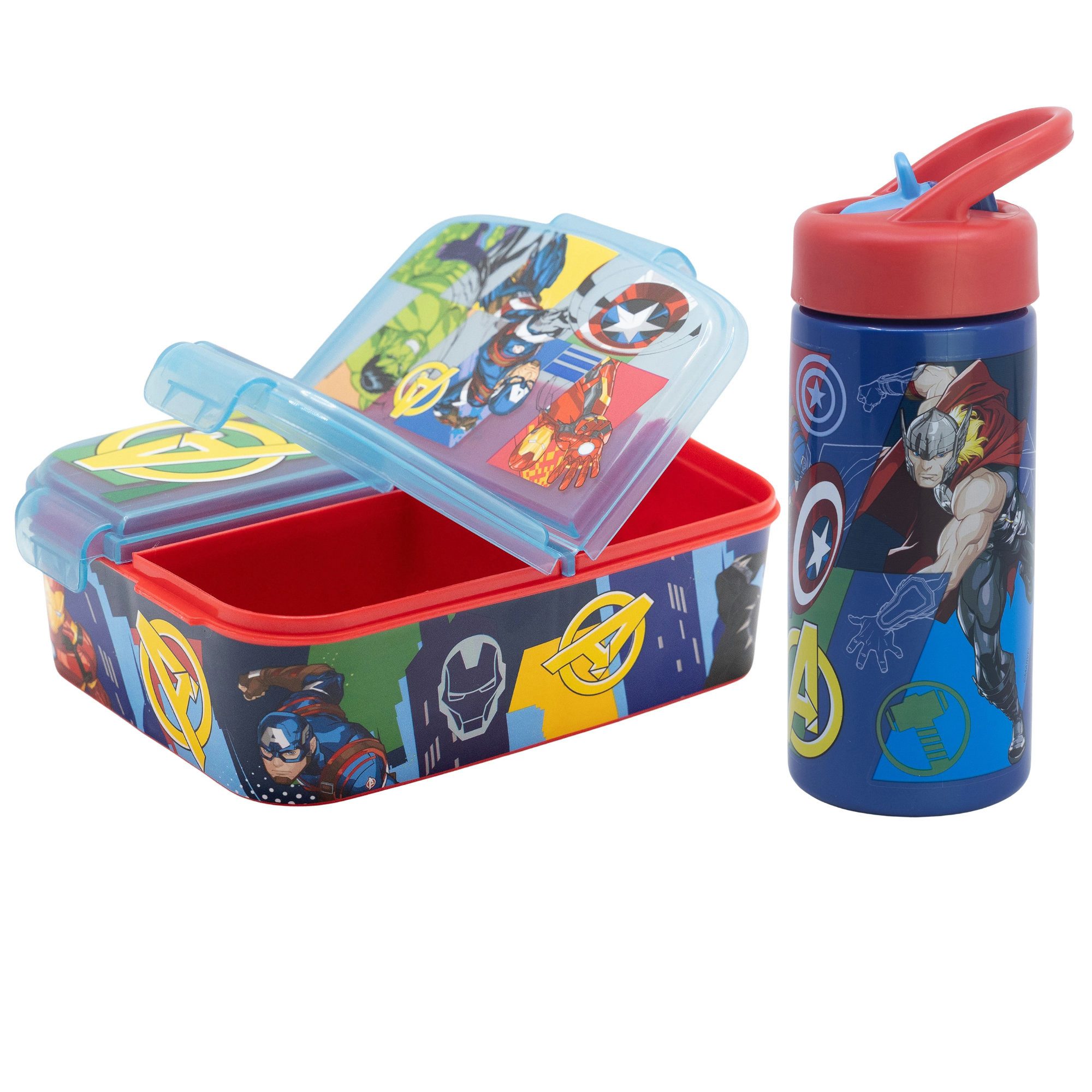 MARVEL Lunchbox Marvel Avengers Kinder Set 2 tlg 3 Kammern Brotdose Trinkflasche, (2-tlg., Spar-Set)