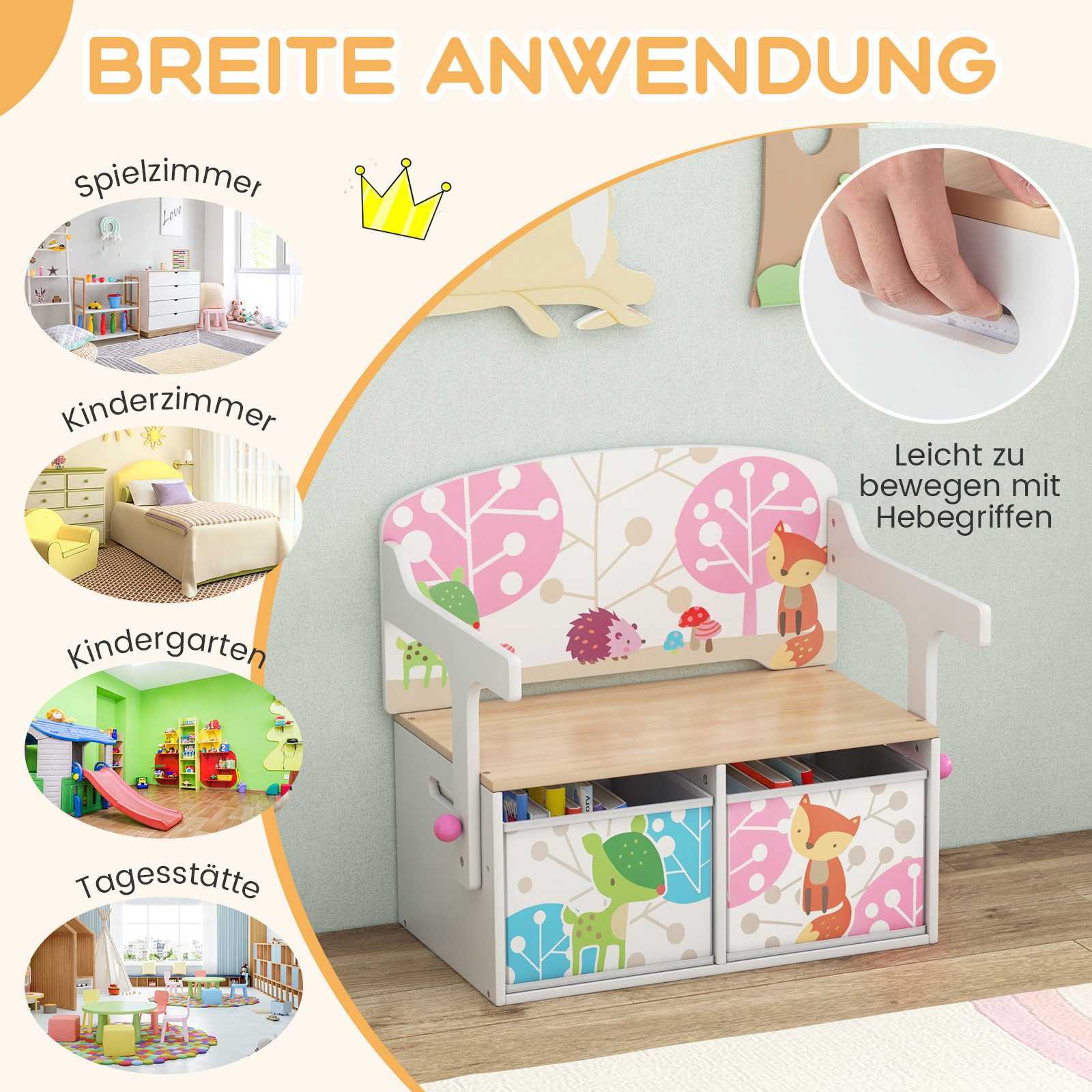 COSTWAY Truhenbank, 3 in 1 Kinder Bank, Sitzgruppe mit Aufbewahrung