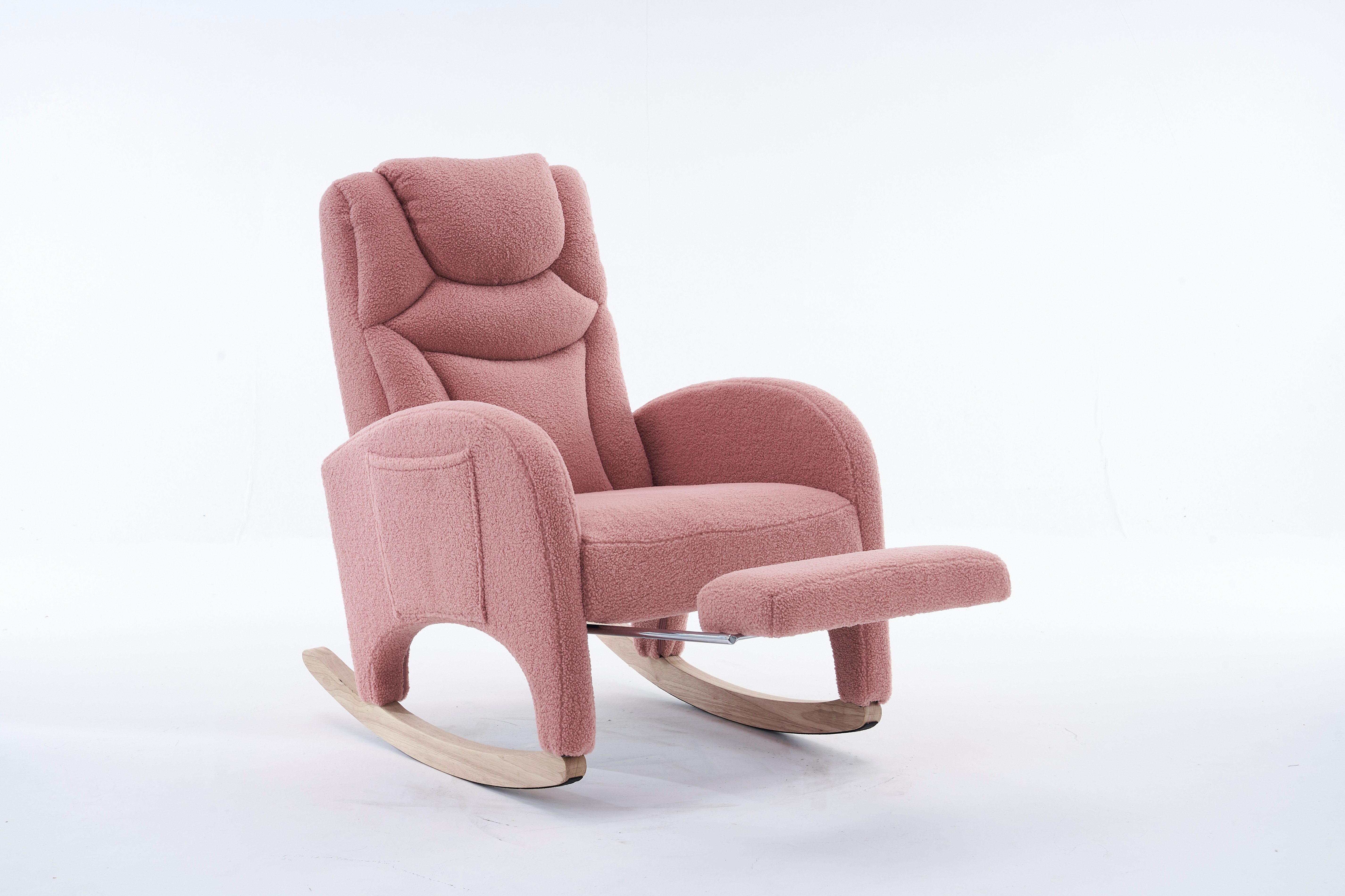 REDOM Schaukelstuhl Moderner Liegestuhl, Relaxsessel (mit Hocker, gepolsterter Freizeitstuhl aus Teddy-Stoff), mit Armlehnen