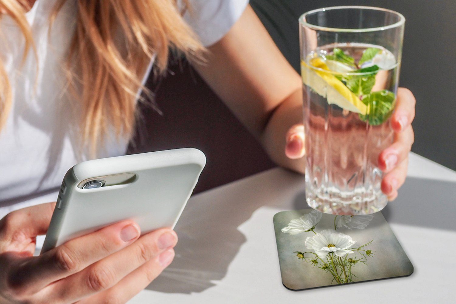 Korkuntersetzer, MuchoWow 6-tlg., Weiß Glasuntersetzer, Botanisch, Blumen Tischuntersetzer, Stillleben Zubehör Mohn - für - Untersetzer, Glasuntersetzer - Gläser, Tasse -