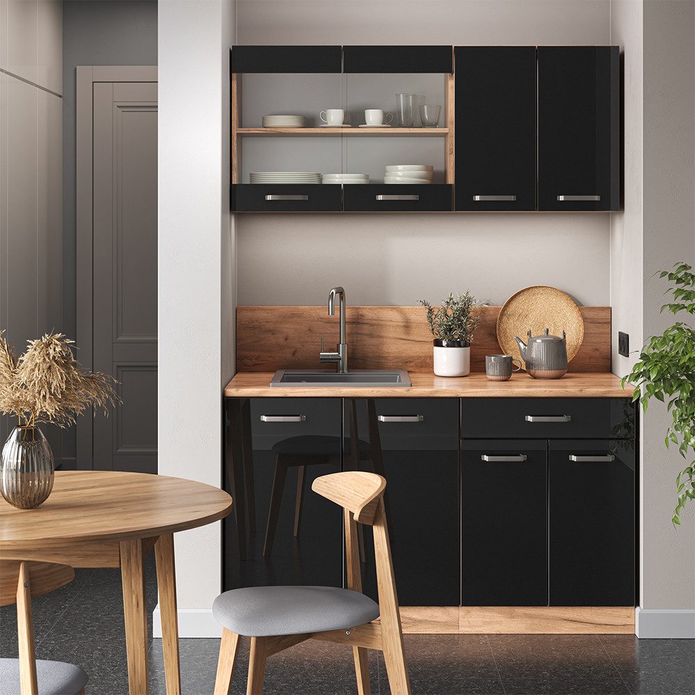 Vicco Unterschrank R-Line, Schwarz Hochglanz, 59.6 x 11.2 cm Möbelfront für den Herd... (1-St)