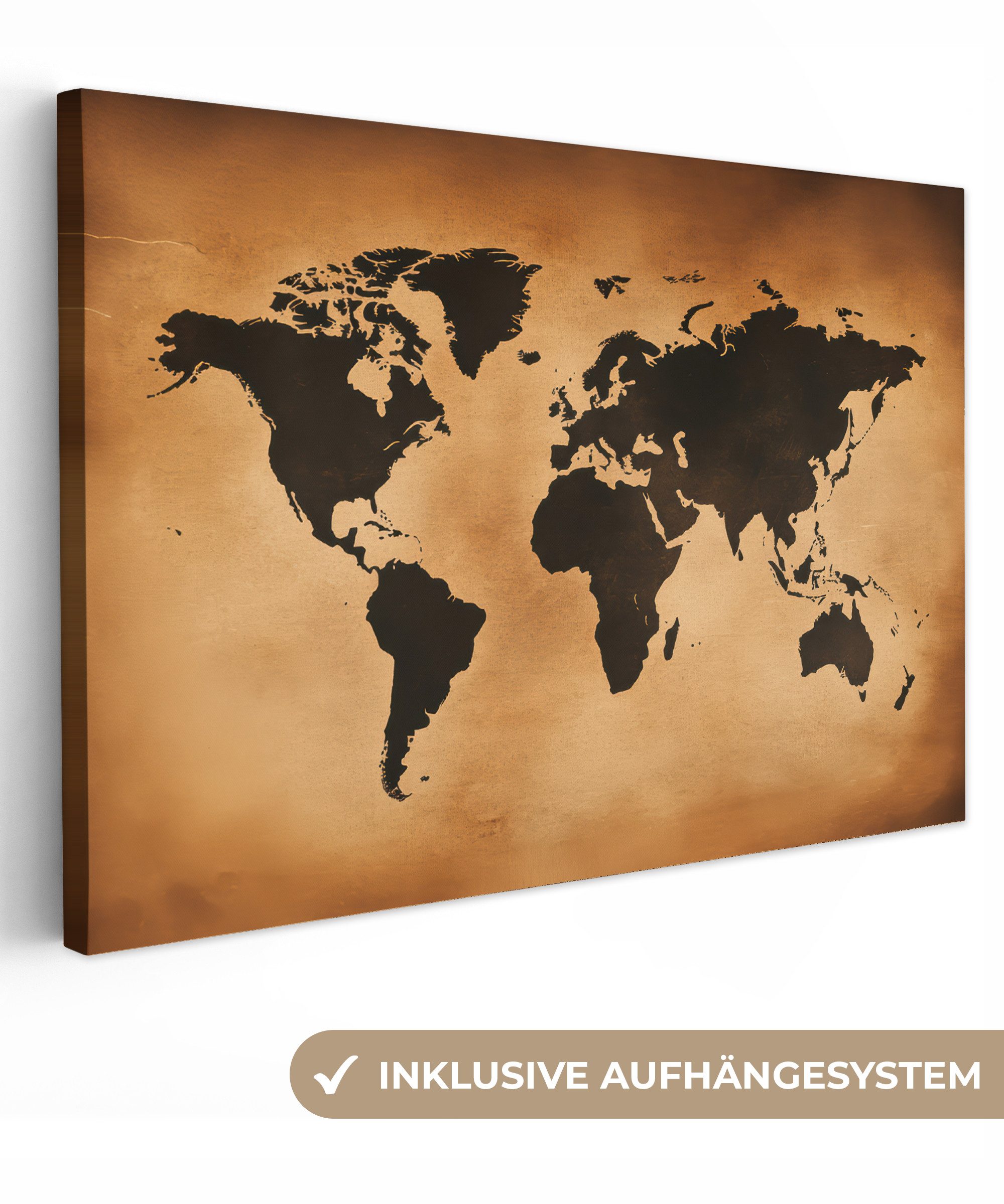 OneMillionCanvasses® Leinwandbild Weltkarte - Braun - günstig online kaufen
