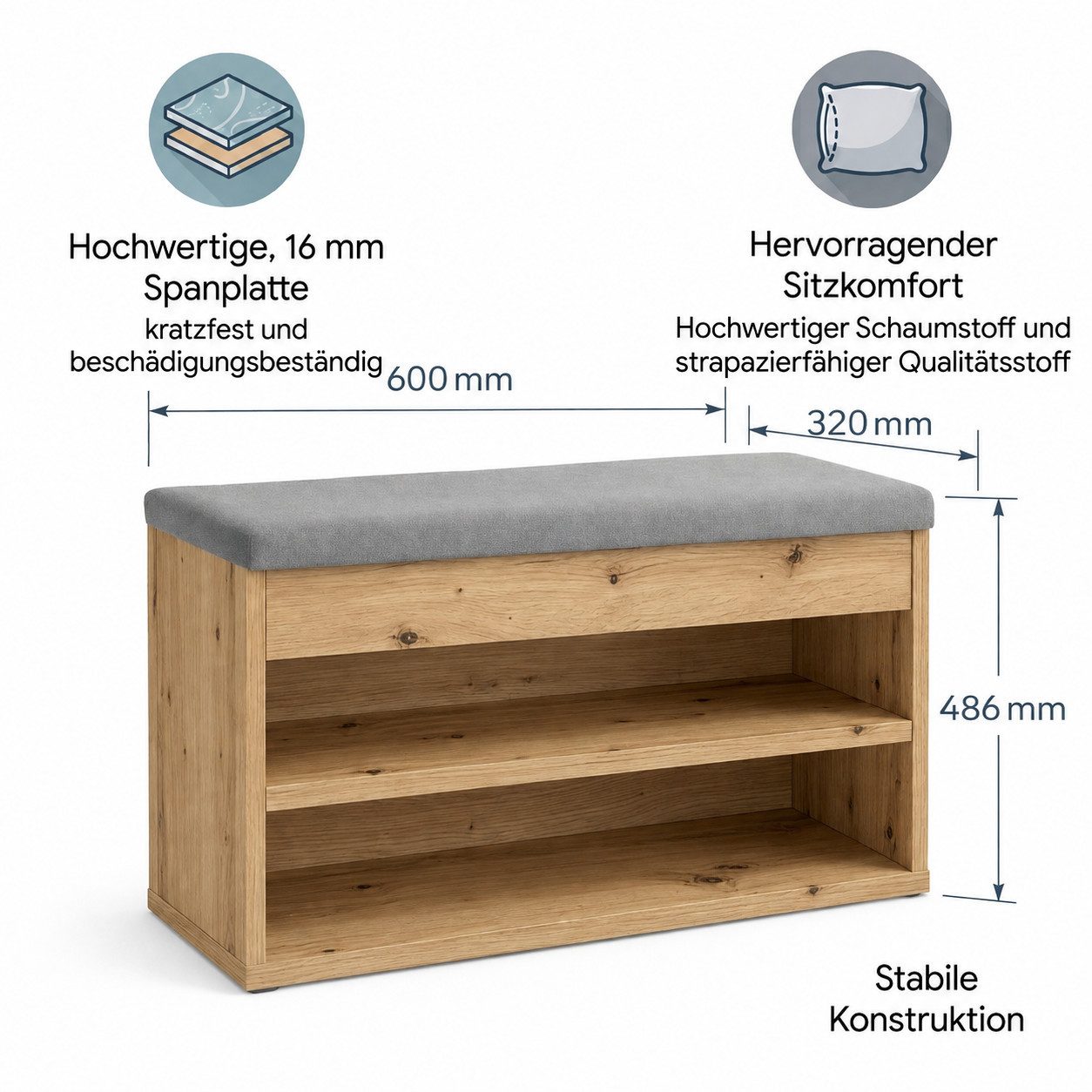 OTTO home Schuhbank Schuchschrank 60, Schuhregal, Schuhtruhe, Schuhkommode, Sitzbank, Inkl. bequemem Sitzkissen mit Stauraum darunter – Bild 3 von 5