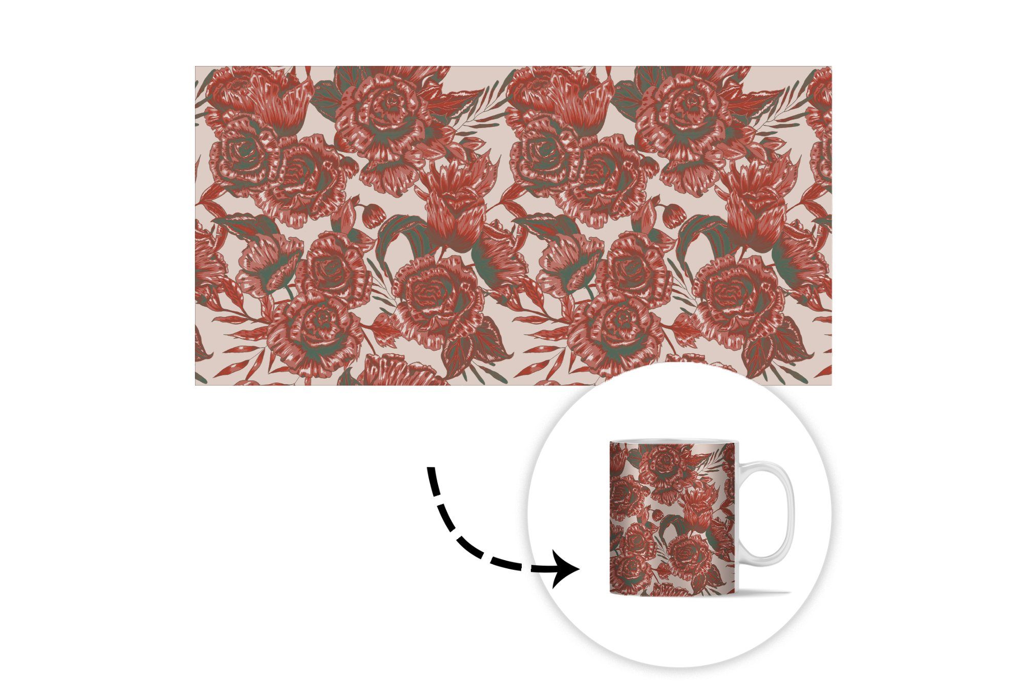 Blumen, Tasse Becher, - Muster - Geschenk Rose Keramik, MuchoWow Kaffeetassen, Teetasse, Teetasse,