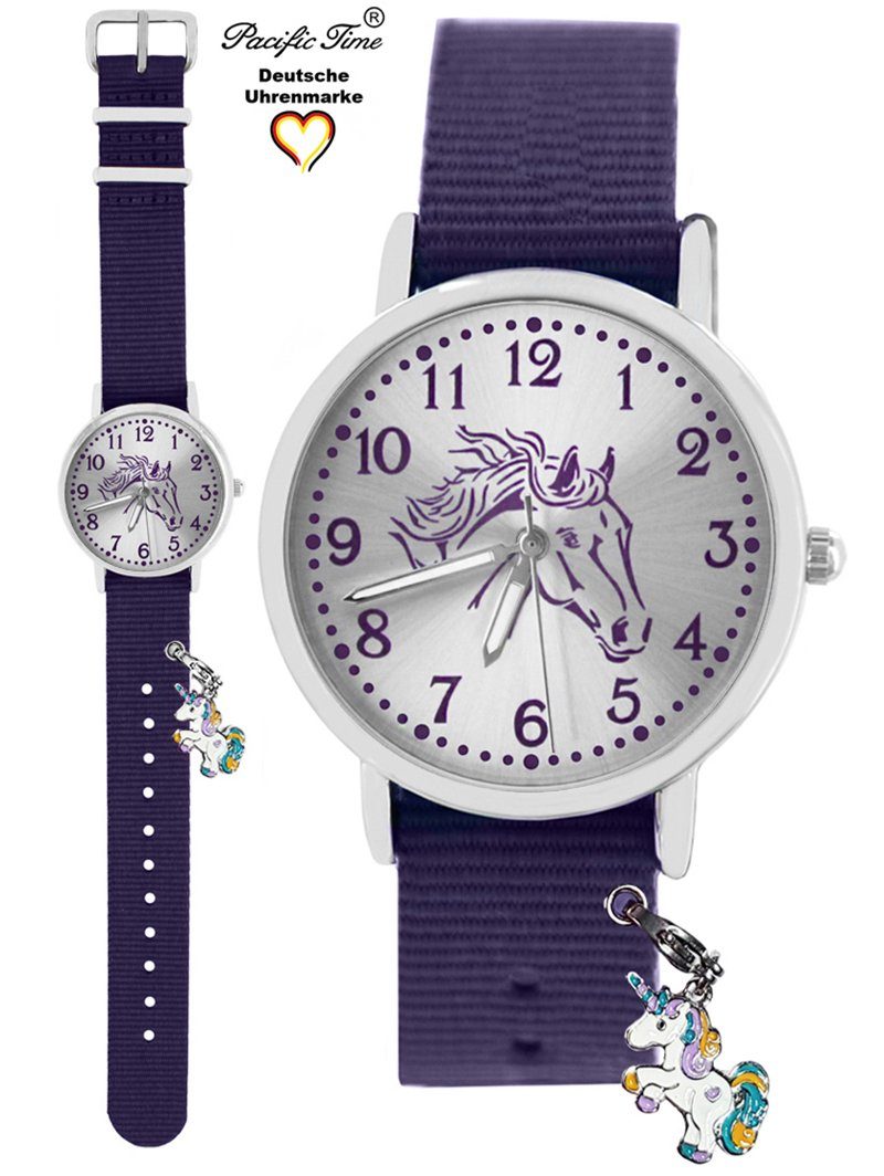 Wechselarmband Versand mit Pferd violett und Kinder Armbanduhr Quarzuhr Match Pacific Time Gratis Design Charms, - Einhorn Mix