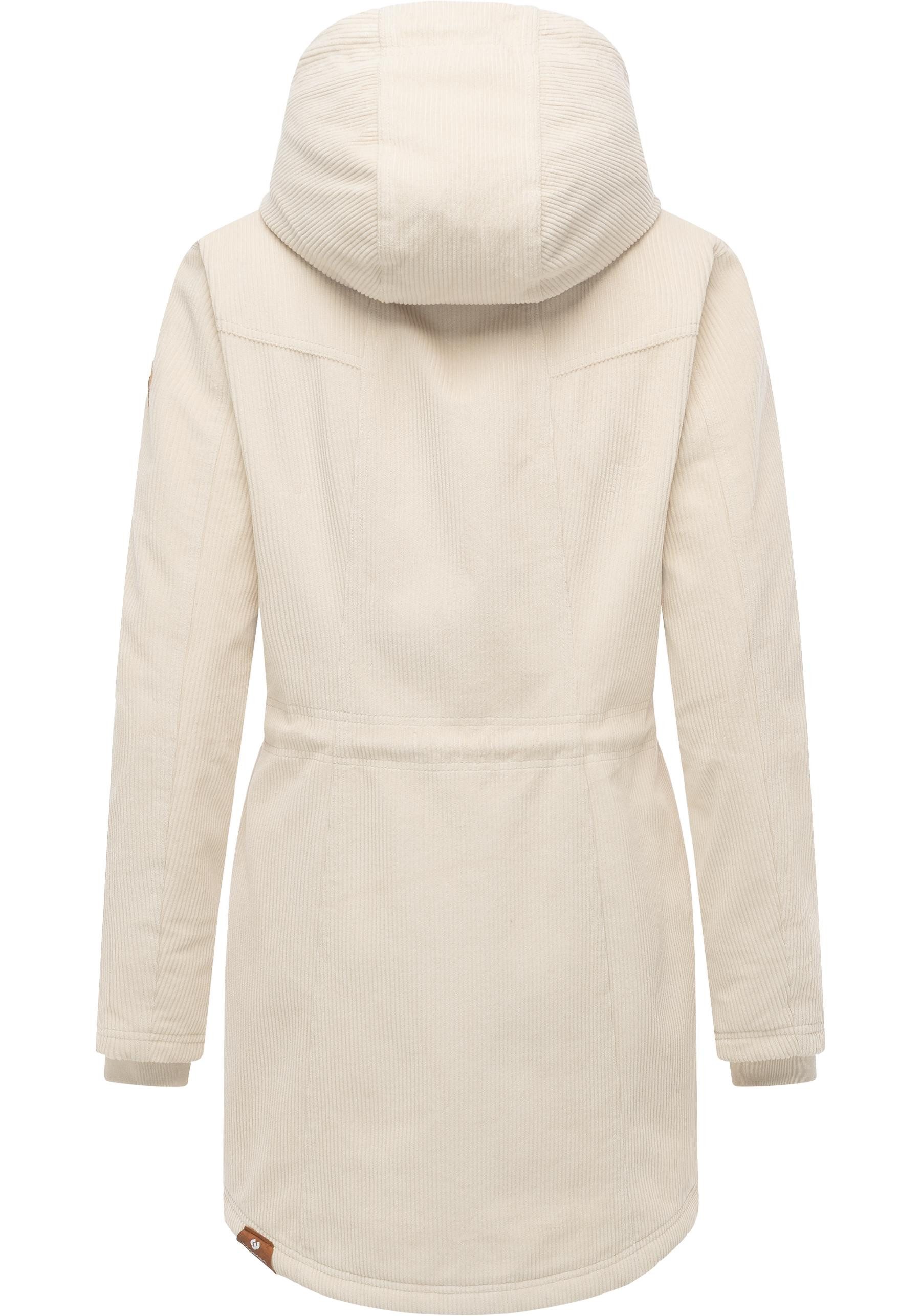 Ragwear Kurzmantel Ellsie Cordy YOUMODO Warmer Winterparka Kordmantel mit Taillenzugkordeln