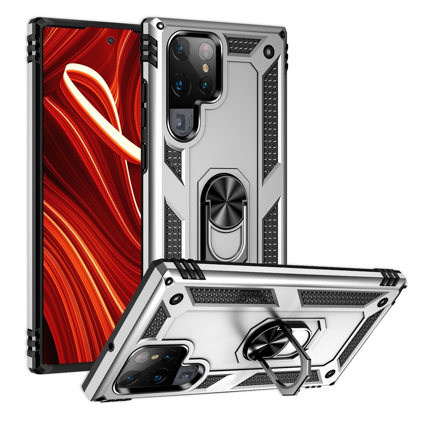 Nalia Smartphone-Hülle Samsung Galaxy S24 Ultra, Military Style Hülle mit Ring / Extrem Schützend / Outdoor Panzer Case