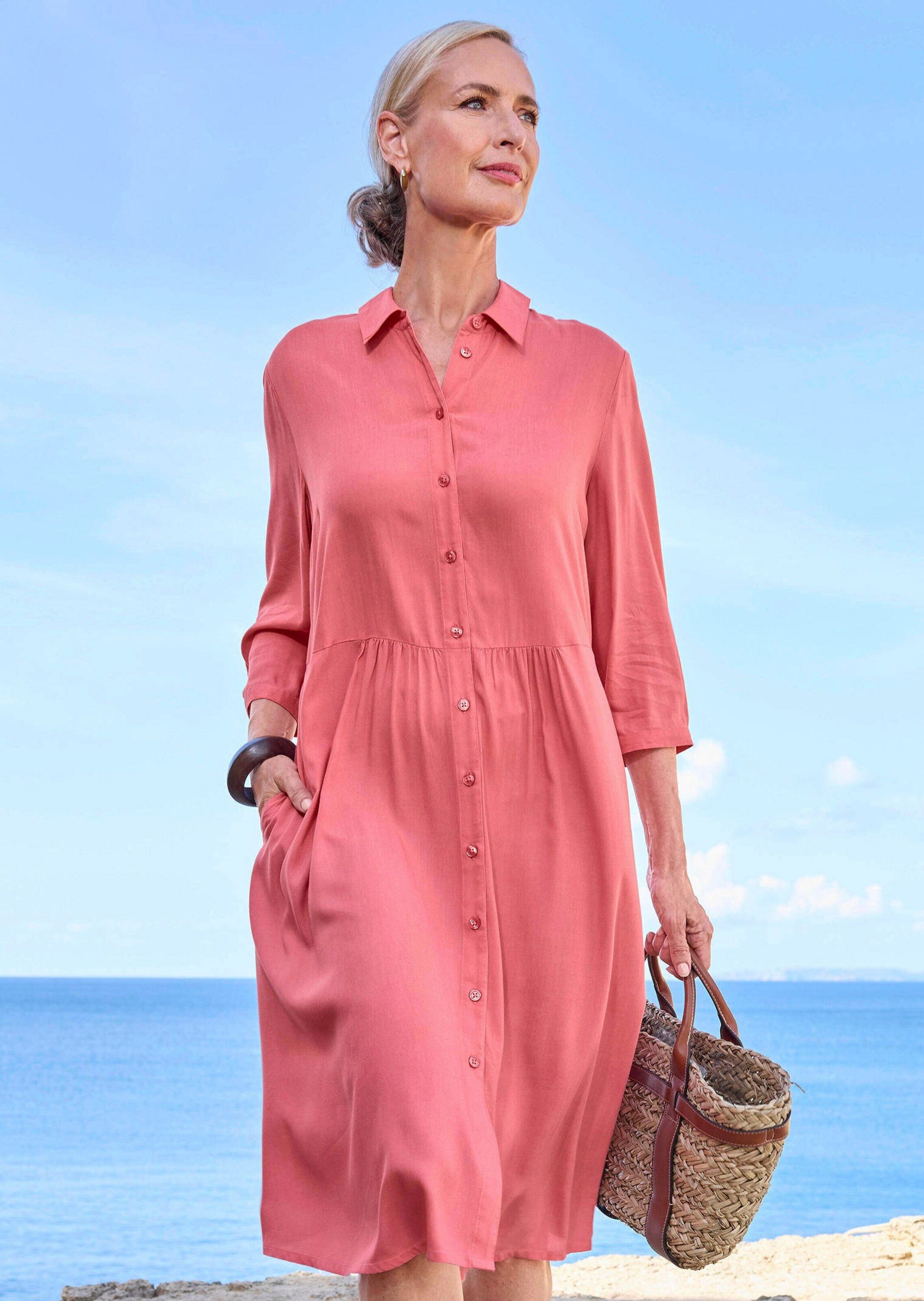 GOLDNER Sommerkleid Luftiges Hemdkleid mit Knopfleiste, Midi Kleid in sportivem Look mit Hemdkragen und Taschen