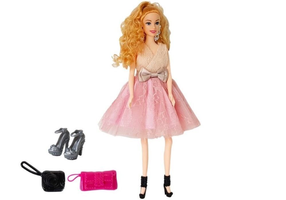 LEAN Toys Babypuppe Modellpuppe, blond 28 cm, Handtasche, High Heels