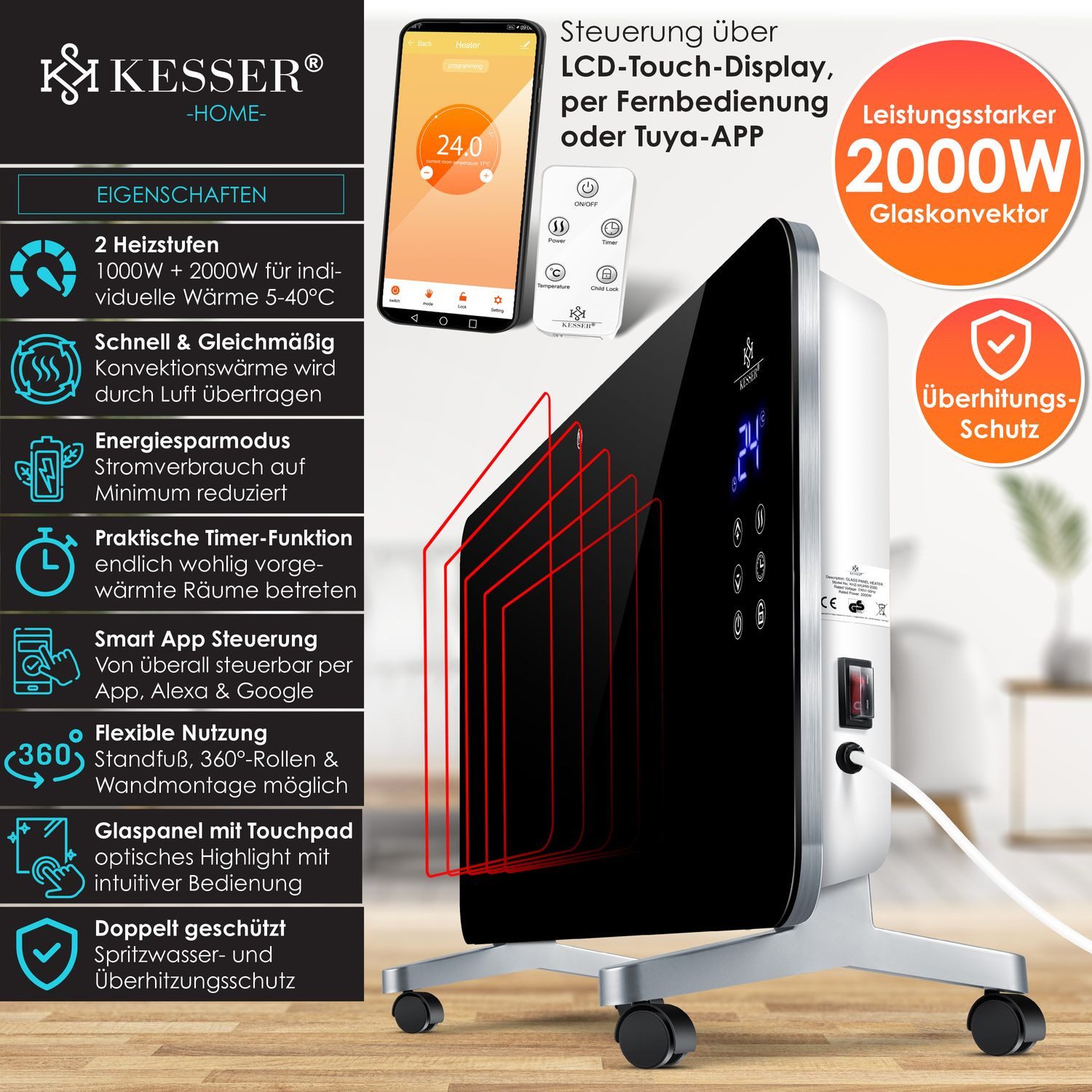 KESSER Heizgerät, 2000 W, Elektro Glasheizung günstig online kaufen