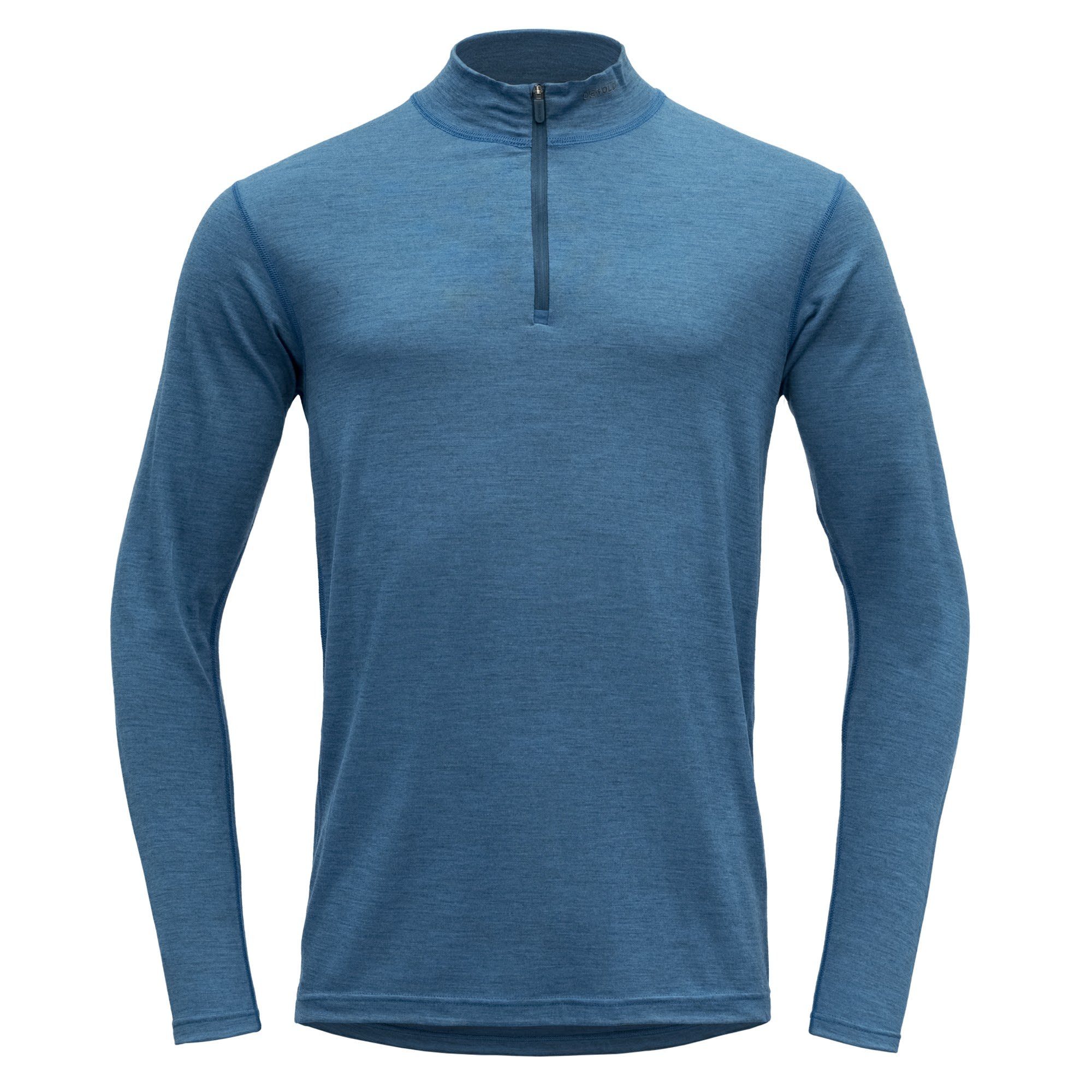 Devold Langarmbluse Devold M Breeze Neck 150 Herren Zip Blue Melange Merino